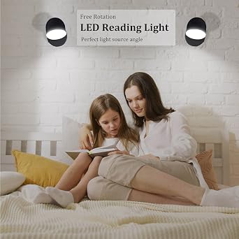 KAWELL Indoor LED Wall Light Touch Sensitive LED Reading Wall Lamp Stepless Dimming LED Wall Spotlight 350° Free Rotation for Bedroom Bedside Living Room Stairs Hallway Corridor, Black 6000K [Energy Class F]