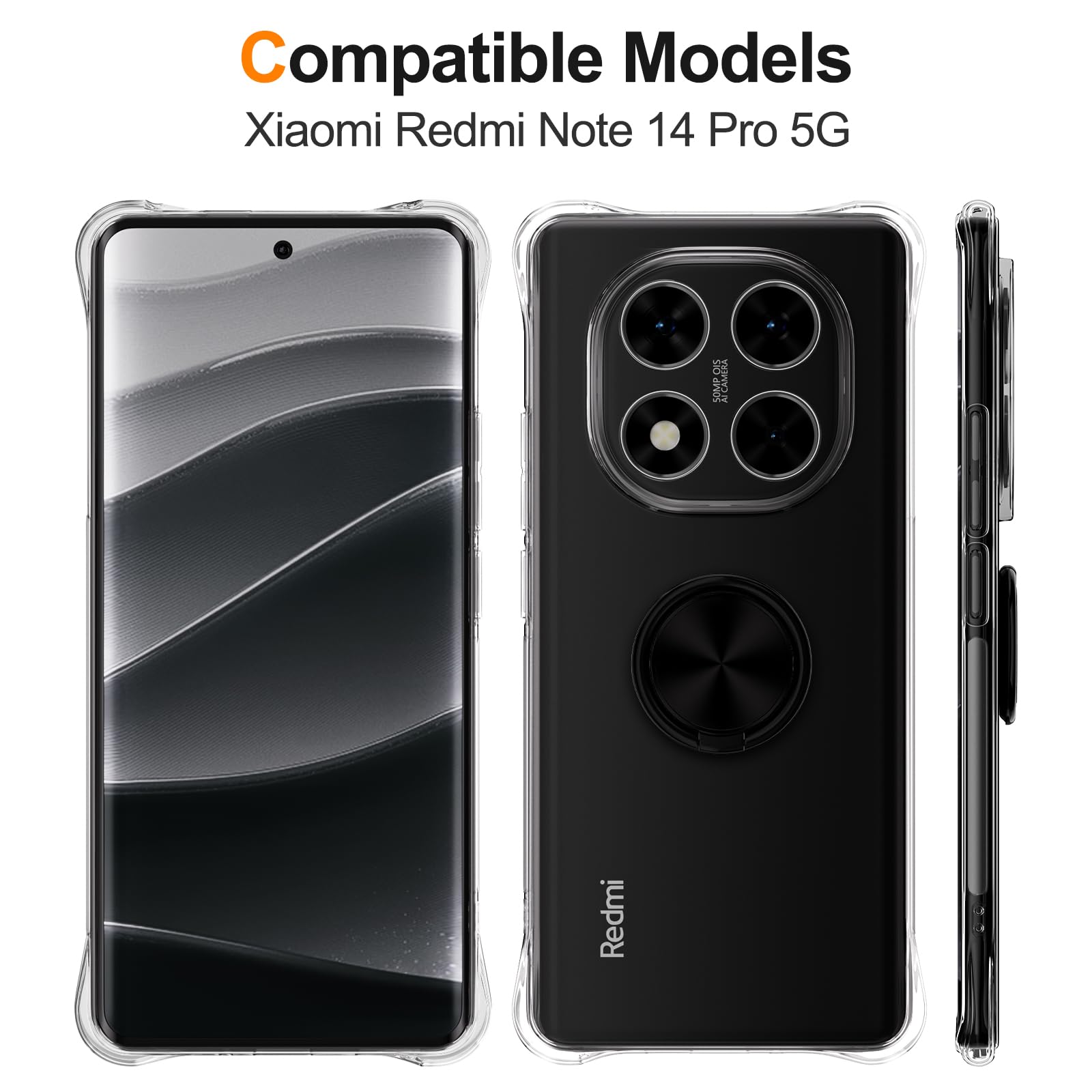 Custodia Xiaomi Poco F7 Pro Trasparente Con Anello Girevole: Cover In Silicone Morbido, Anti-giallo, Con Supporto A 360° E Angoli Airbag Per Una Protezione Totale Anti-caduta. - 4