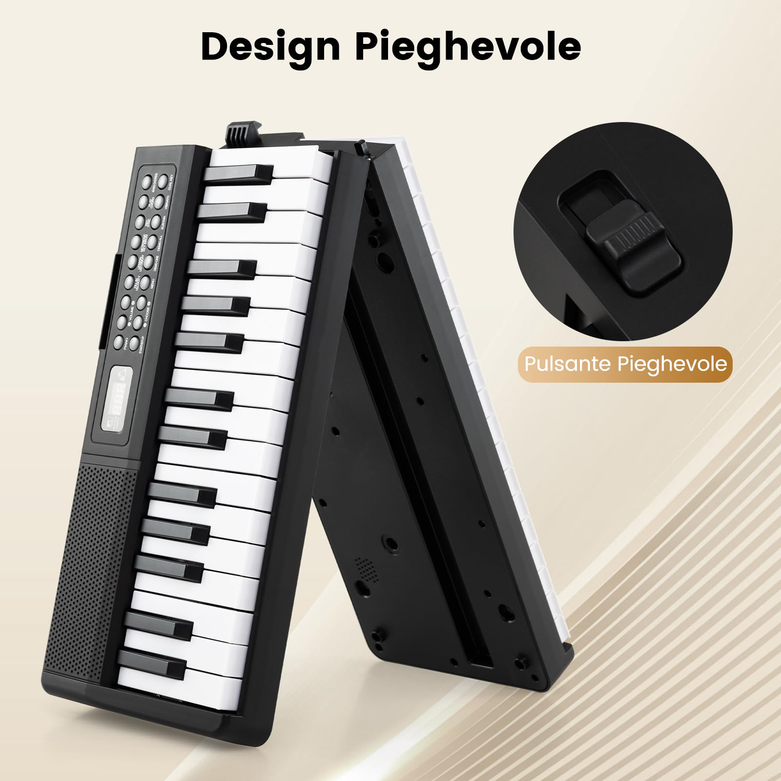 COSTWAY Tastiera Pianoforte a 61 Tasti, Pianoforte Elettronica Pieghevole, con Funzione Split, 3 Modalità di Insegnamento, Pianoforte Digitale Portatile con Doppi Altoparlanti, MP3/USB/MIDI, Nero