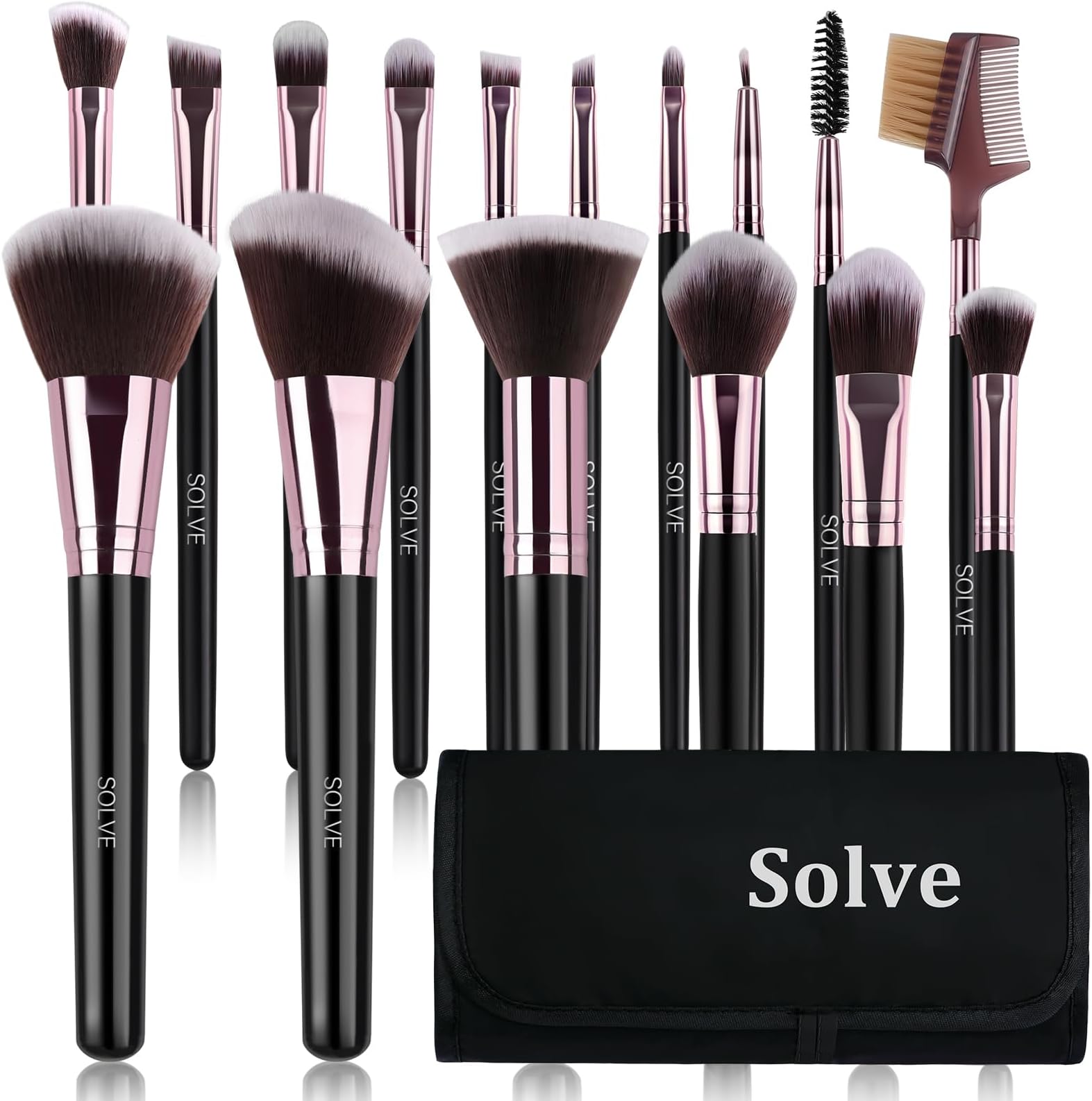 SOLVE Makeup Brushes, 16 Pcs Premium Synthetic Make up Brushes with Black Travel Case, Makeup Brush Set for Foundation Powder Concealers Eyeshadow Eyeliner (Black & Pink)