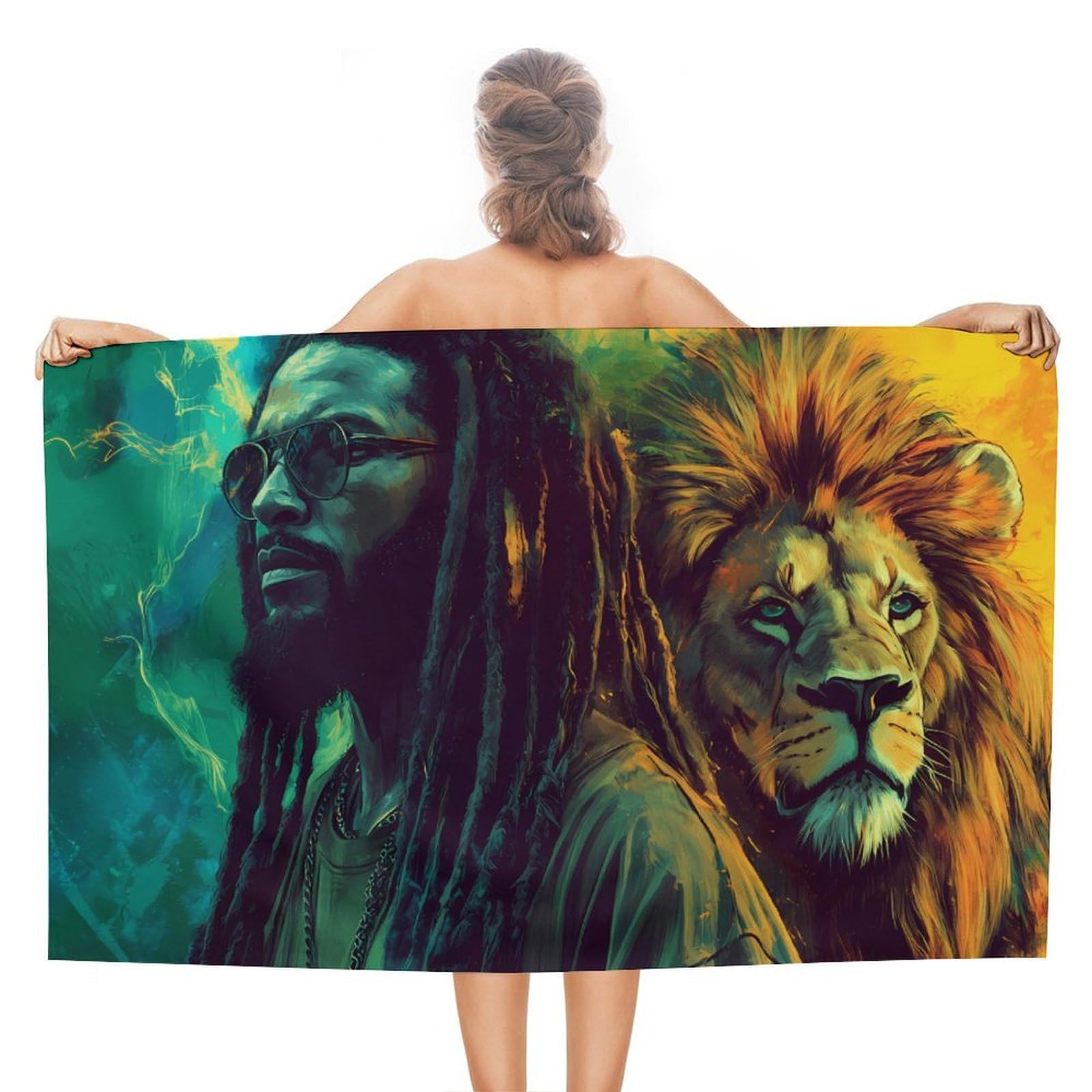CGSBNGHA Rasta Lion Jamaican Beach Towels Soft Bathroom Bath Pool Swim Towels for Women Men