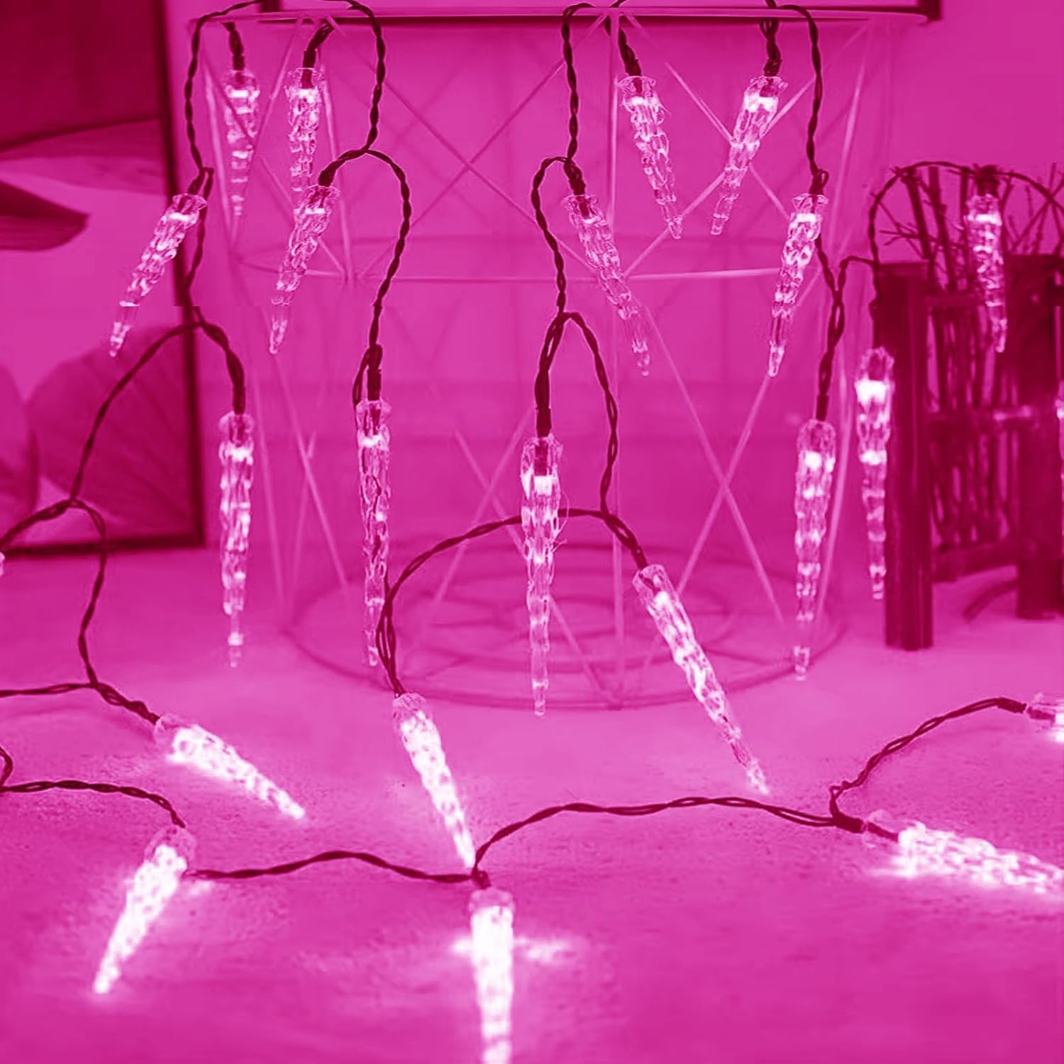 Lód wróżka LED, 10 metrów 80 diod LED na baterie plastikowe lodowe bajki oświetlenie kurtyny do każdego ogrodu, trawa, wesele, wakacje, dekoracja imprezowa (różowy)