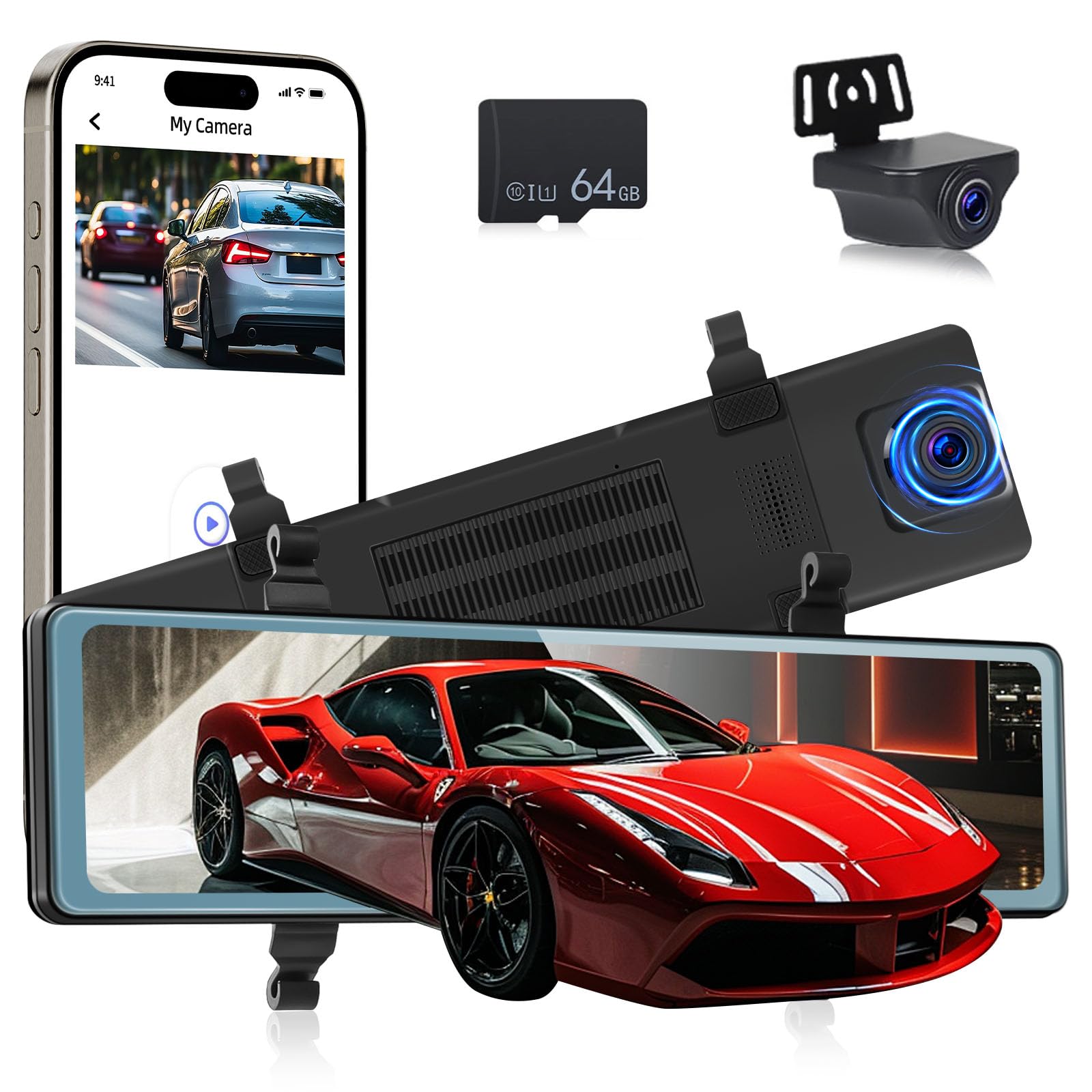 NHOPEEW 4K Mirror Dash Cam con doppia telecamera - Touchscreen da 11,26 pollici - ADAS BSD G-Sensor Registrazione in loop Visione notturna Tracciamento GPS Monitoraggio parcheggio 24 ore su 24