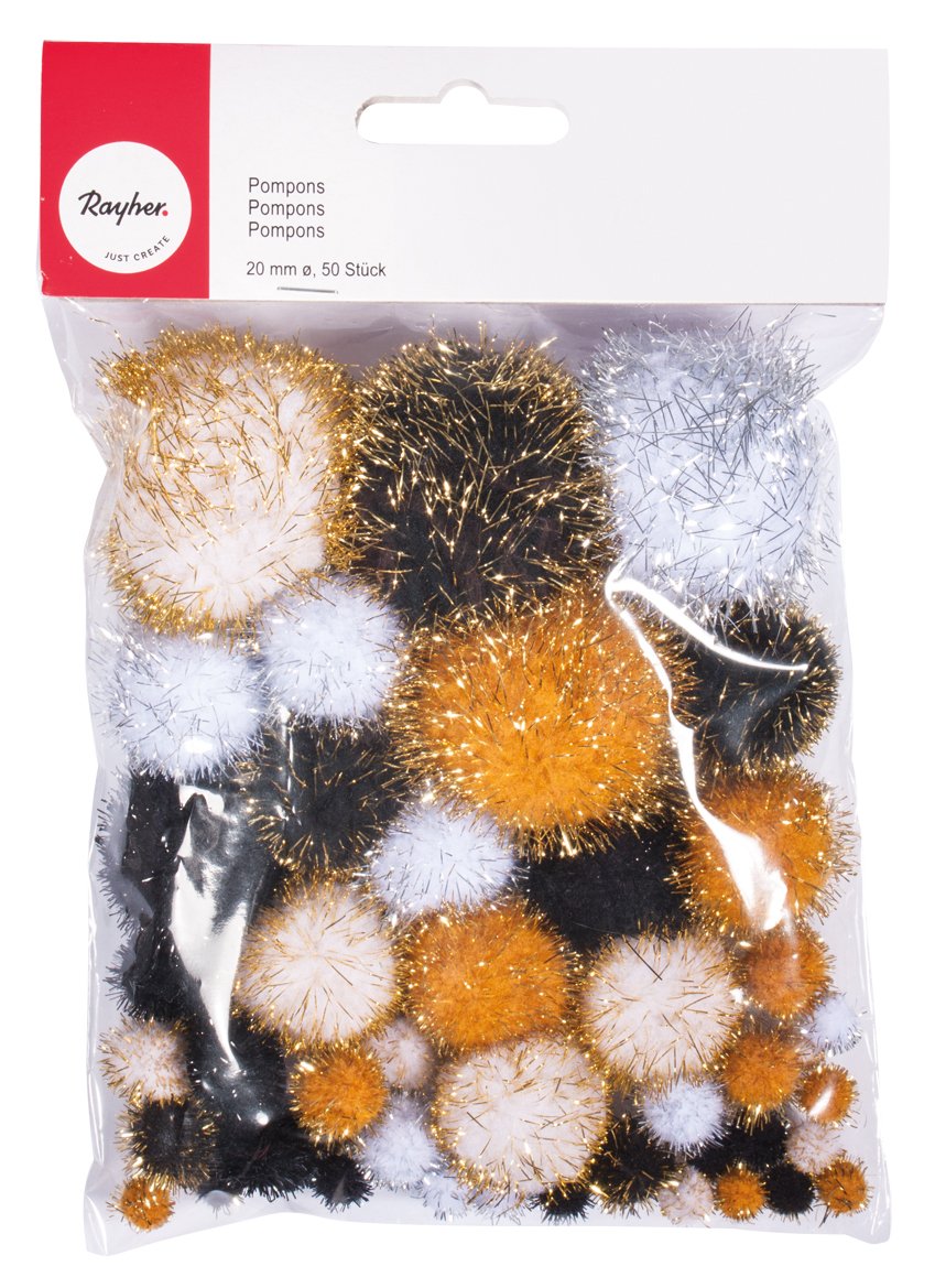 Rayher 76531000 Metallic Pompons, Assorted, Black-Gold, Black/Gold, Variety Pack - Image 2