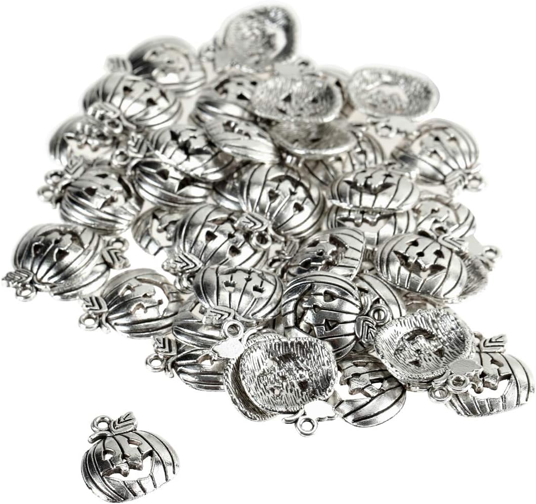 BinaryABCHalloween Pumpkin Charm Pendant,for Crafting Jewelry Making Accessory 50pcs (Antique Silver)