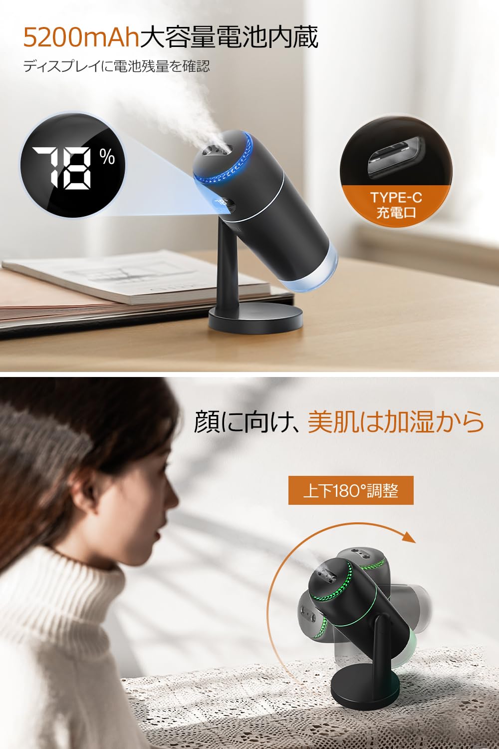 Amazon.co.jp: 加湿器 卓上 小型 マイナスイオン ダブルノズル LED