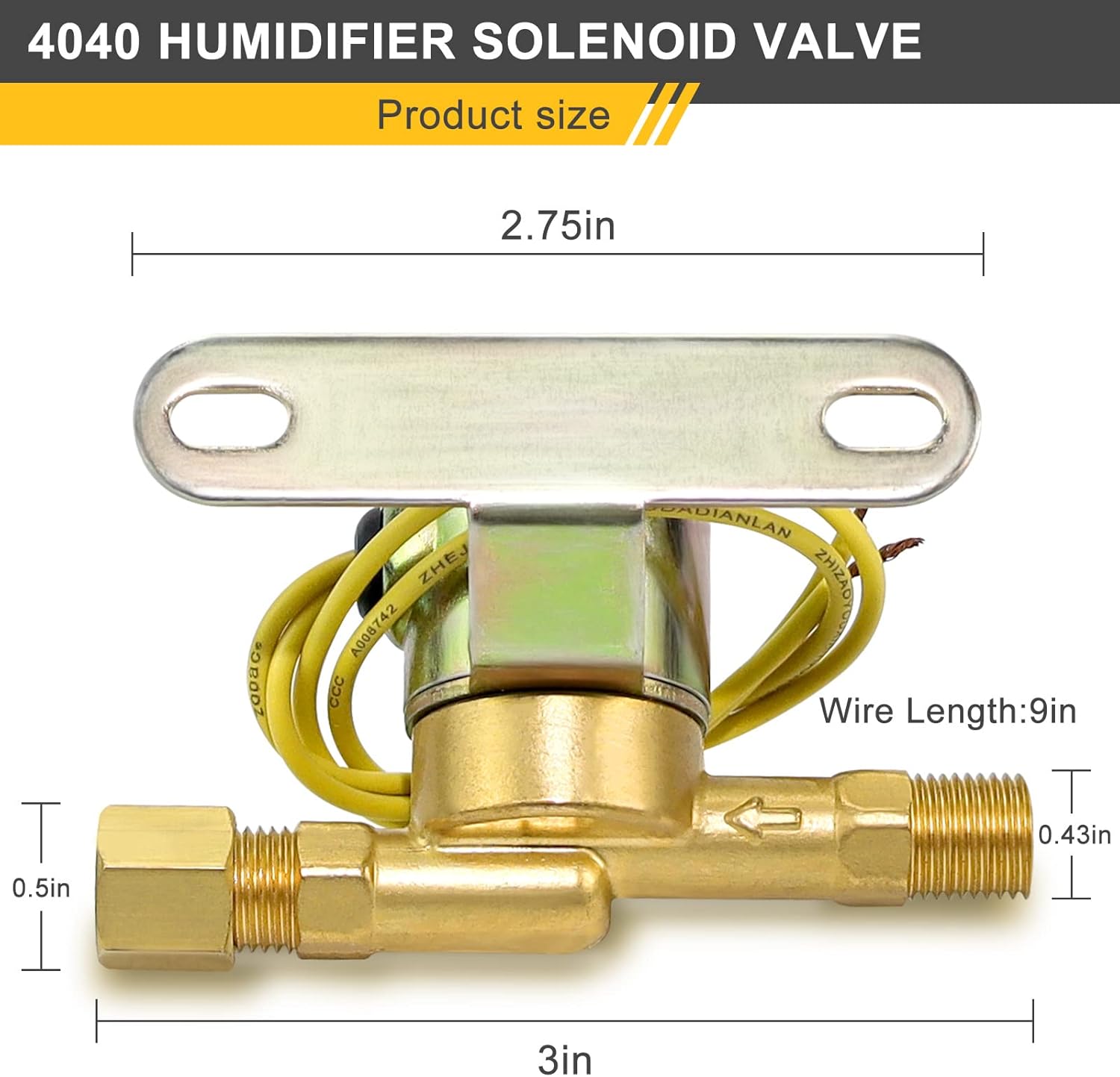 4040 Humidifier Solenoid Valve Replacement 24V,2.3W,60Hz Brass Humidifier Solenoid Valve Replace Parts:A2012-S118,B2035-S2,B2035-S5 compatible with A-prilaire Humidifier 400, 500, 600 and 700 series : Appliances