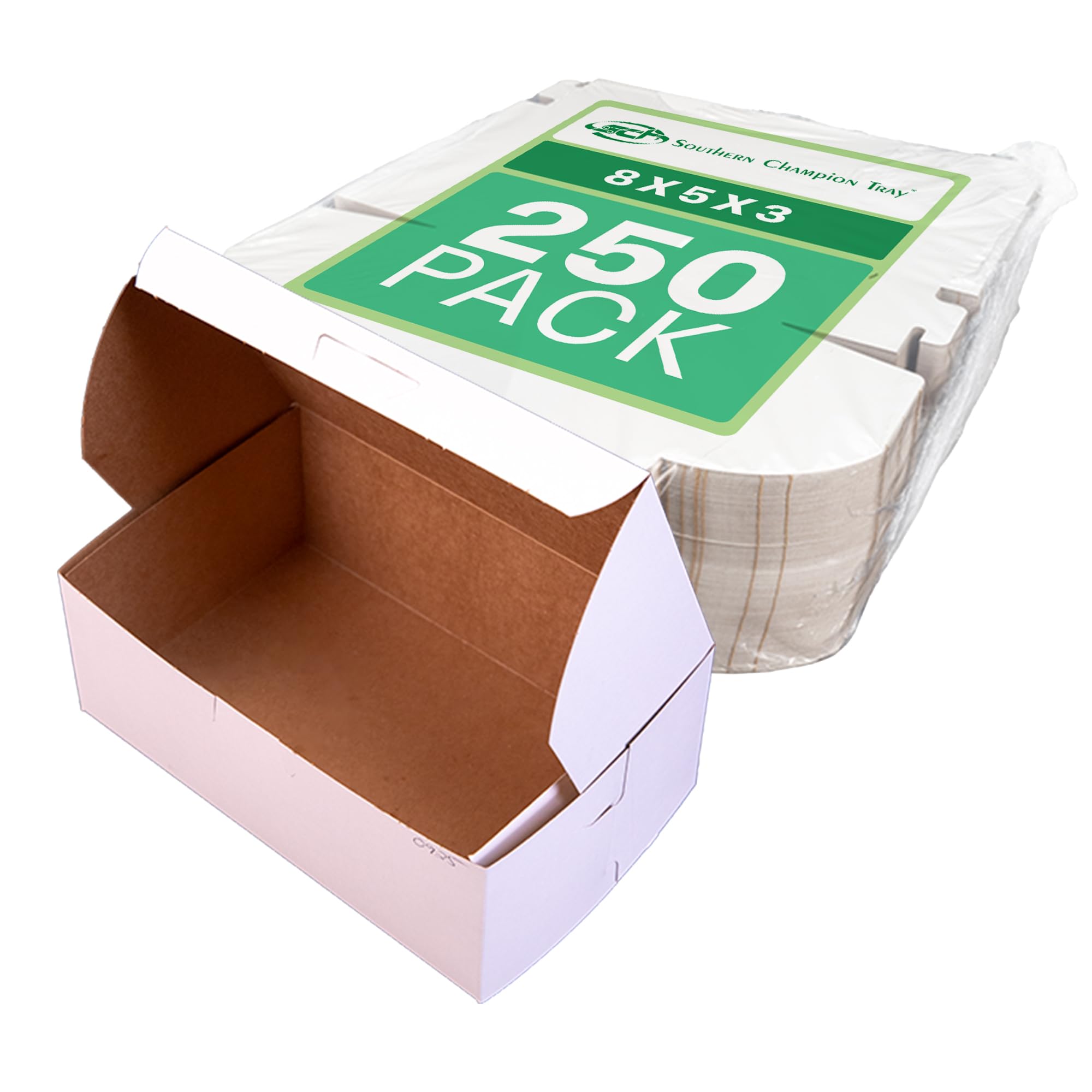 Sur de Champion bandeja 0925 Premium con revestimiento de arcilla papel Kraft cartón blanco non-window Lock esquina panadería Caja, 8 "x 5" x 3 "altura (caso de 250)