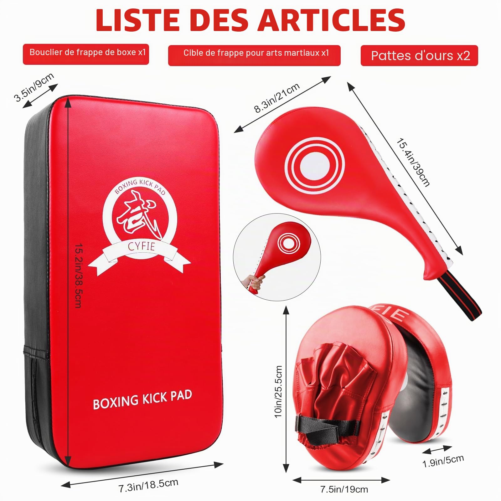 DEWEL Lot de Bouclier de Frappe en Cuir PU avec 1 Paire de Pattes d'ours Boxe, 1 Coussin de Frappe et 1 Coussinet de Taekwondo pour MMA Entraînement, Arts Martiaux, Taekwondo, Sports de Combat