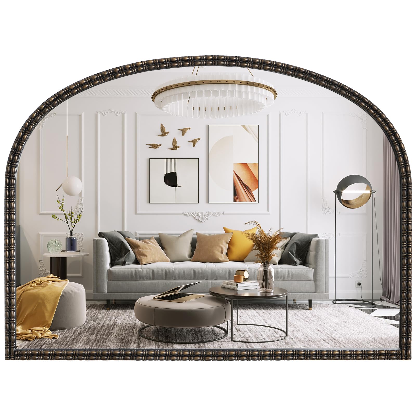 View 1 of ***FACTORY SEALED**** Black&Gold Vintage Mirror for Vanity 32x24 Inch, Gold Antique Mirror with Ornate Frame, Arched Vintage for Bathroom, Living Room, Fireplace, Entryway