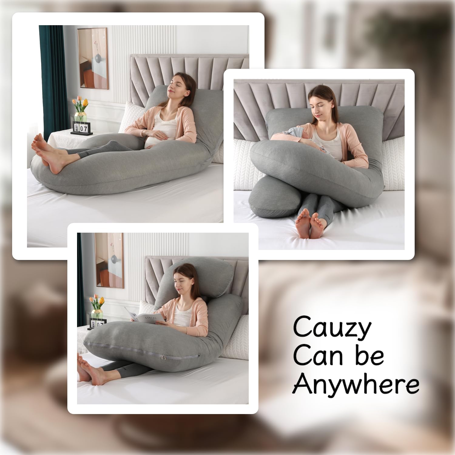 ALLOPERA, cuscino gravidanza 145 cm – Supporto per gambe, schiena, collo, spalle, fianchi e pancia per donne incinte, con federa removibile e lavabile a effetto rinfrescante (Cooling Cover)