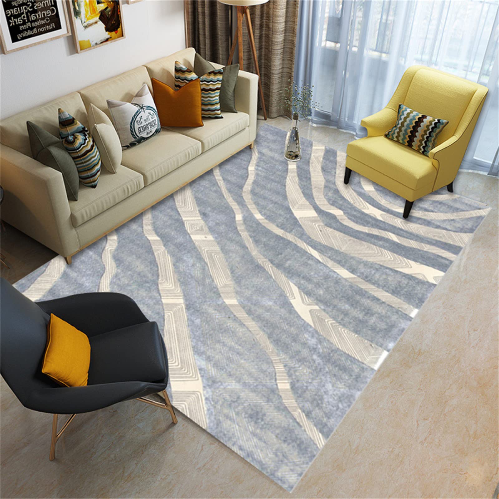 Tapis de chambre bleu 80x120cm idéal salon moderne et couloir cuisine