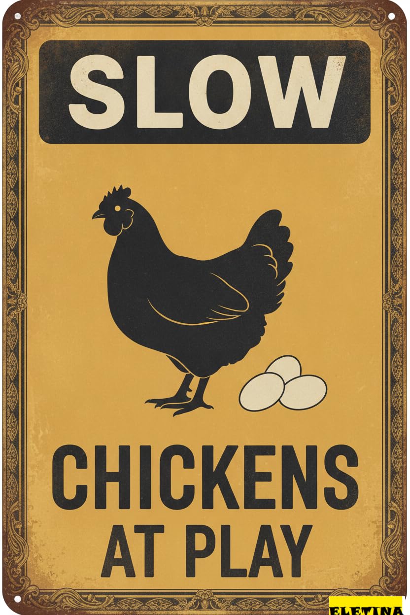 Personalized Sign for Man Cave Slow Chickens At Play Chicken Crossing Warning 8x12 Inch Funny, Chicken Coop, Yard, House Decor - Weather Resistant Fade Uv Resistant Private Property Decorative