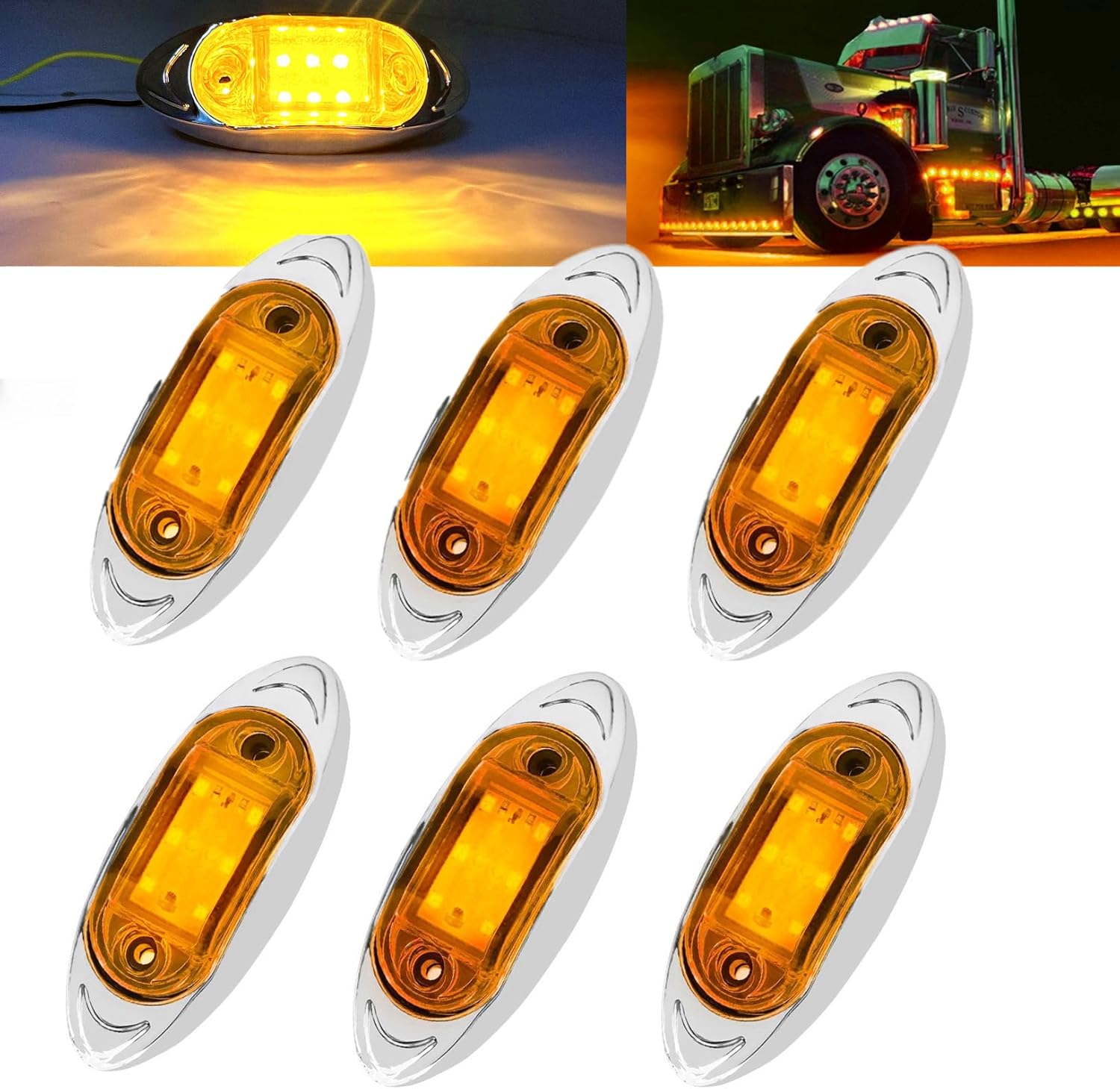Ourbest LED Trailer Marker Lights, Rhombus 6LED Side Front Rear Clearence Marker Indicator