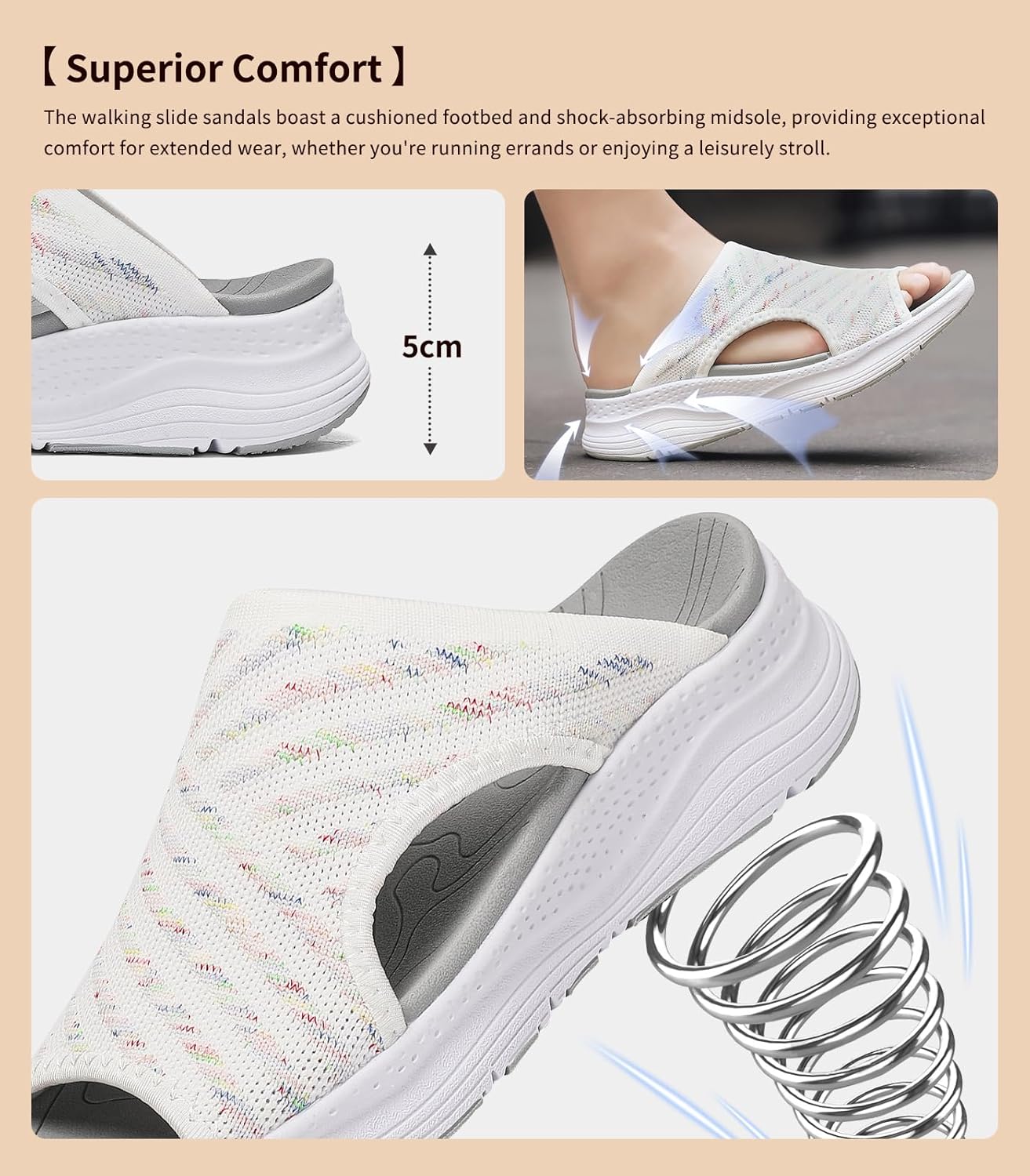 Womens Orthopedic Platform Slides Sandals with Arch Support Ladies Comfortable Walking Open Toe Plantar Fasciitis Slip On for Summer - Image 4