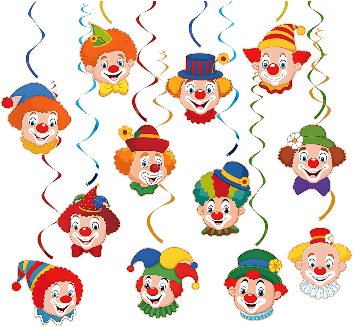 24St ck Clown Girlande Karneval Deko Spiral Girlanden mit Clown Motiv Karneval Luftschlangen f r Deckenh nger Partydekoration H ngedeko Fasching Deko f r Fasching Zirkus Deko GartenpartyA