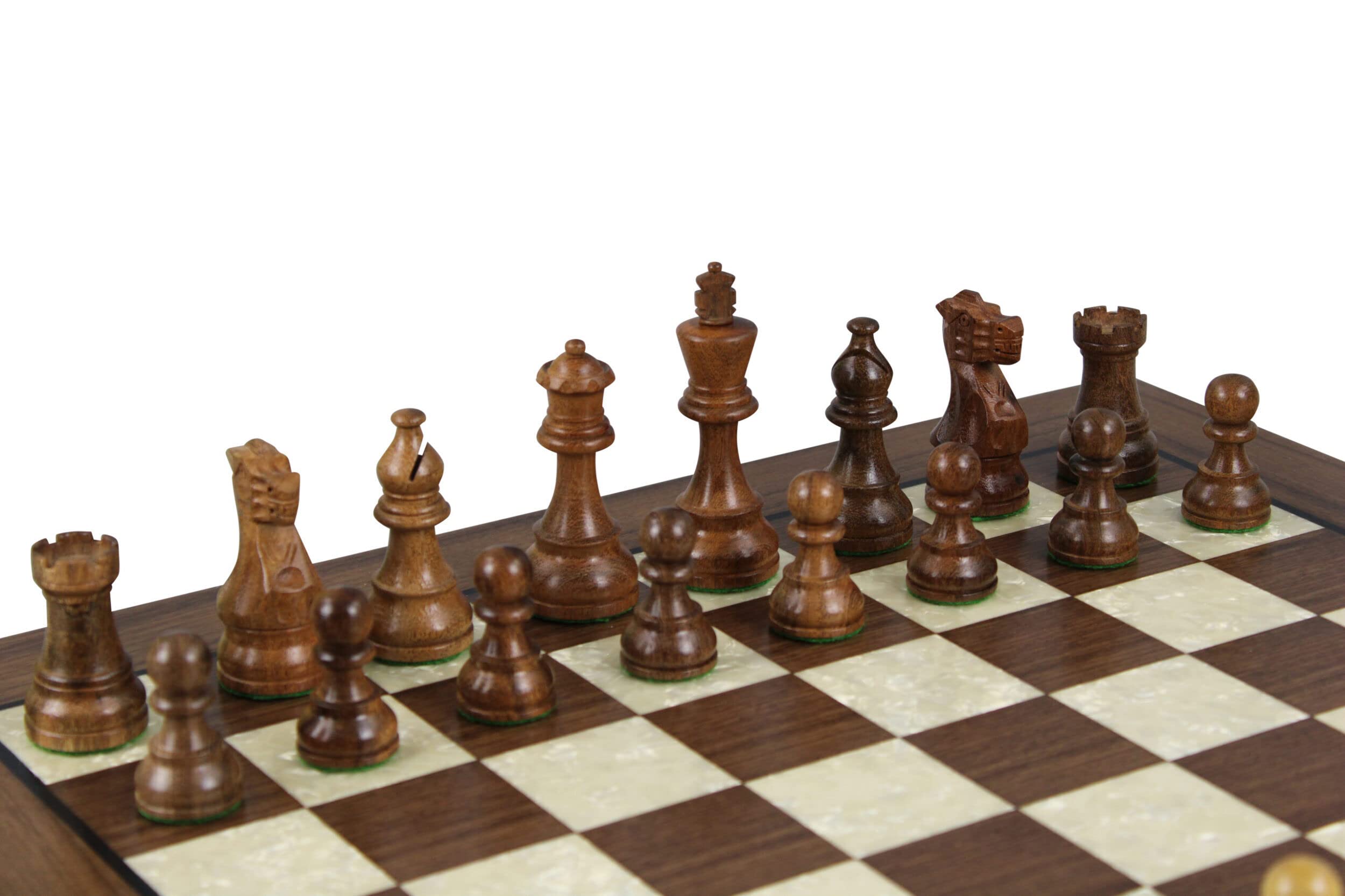 Set di scacchi in legno con scritta in lingua inglese Helena in madreperla e madreperla, 20 cm, peso Sheesham Atlantic Classic Staunton, con scatola di immagazzinaggio degli scacchi, 9,5 cm