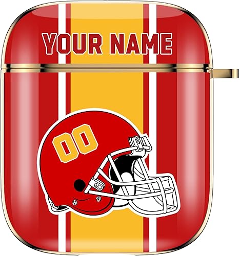 Miniatura 1 de Funda para AirPods 1 y 2 con nombre y número, funda para AirPods 1 y 2, regalo personalizado para fanáticos de Kansas, casco de fútbol protector