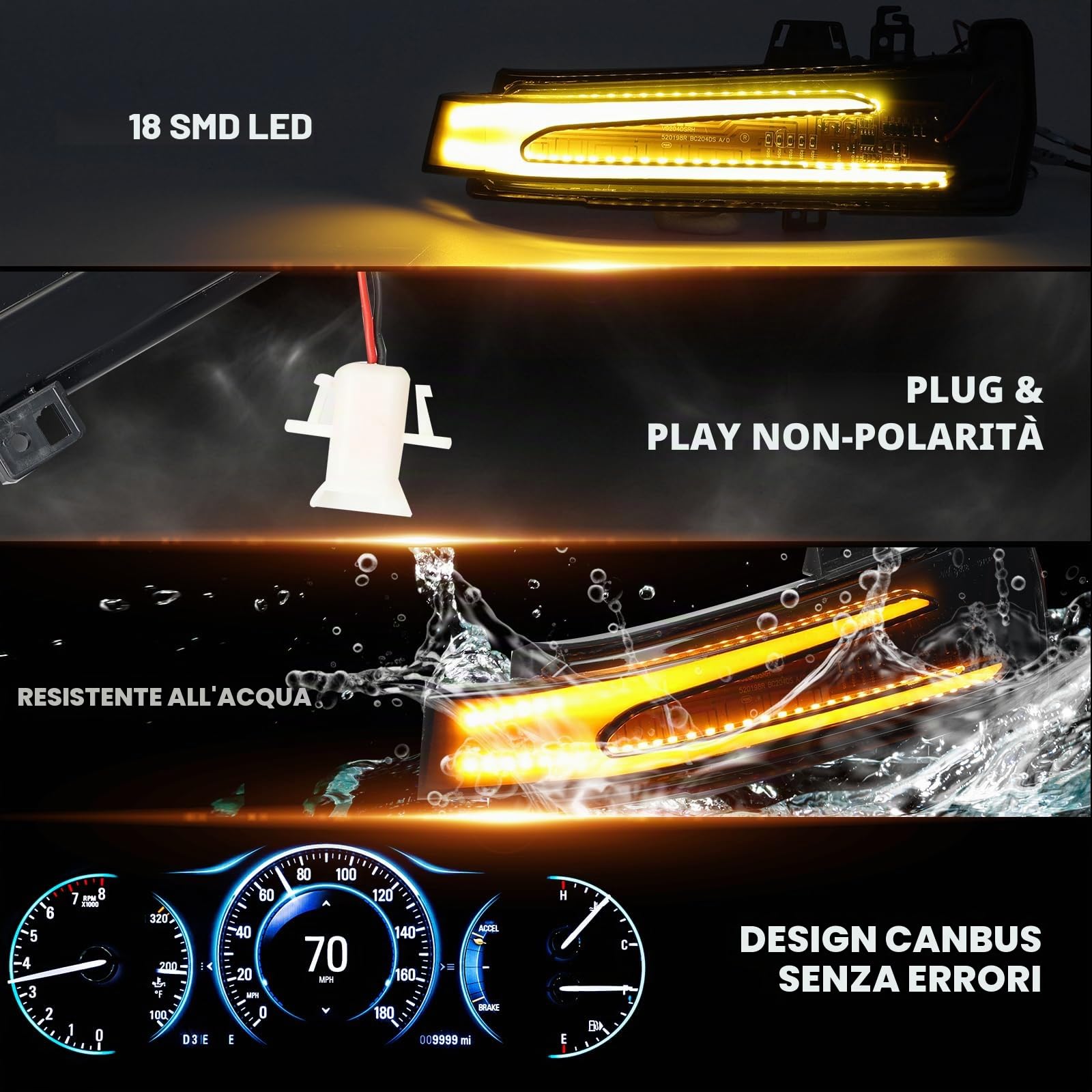 2 pezzi indicatori di direzione dinamici a LED nello specchietto retrovisore per Benz W176 W246 W212 W204 CLA C117 GLA GLK W221 CLS W218 (Nero) | Per CLA C117 GLA GLK W221 CLS W218,1 coppia di indicatori di direzione per specchietti esterni (nero)