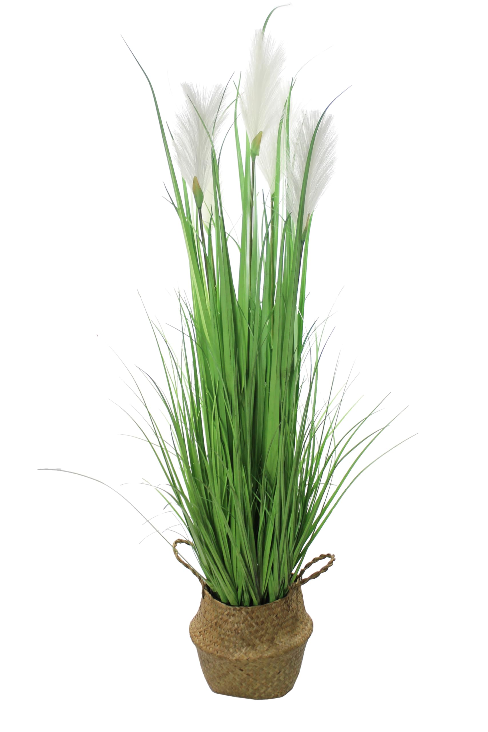 Herbe artificielle de 120 cm de haut avec panier en jonc de mer - Herbe décorative - Plante artificielle - Vert - Décoration de salon