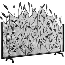 GTPBAO Vintage Fireplace Screen Guard with Leaf Design Patterns, 10576cm, Single Flat Panel Stove Curtain for Charcoal & Wood Fire