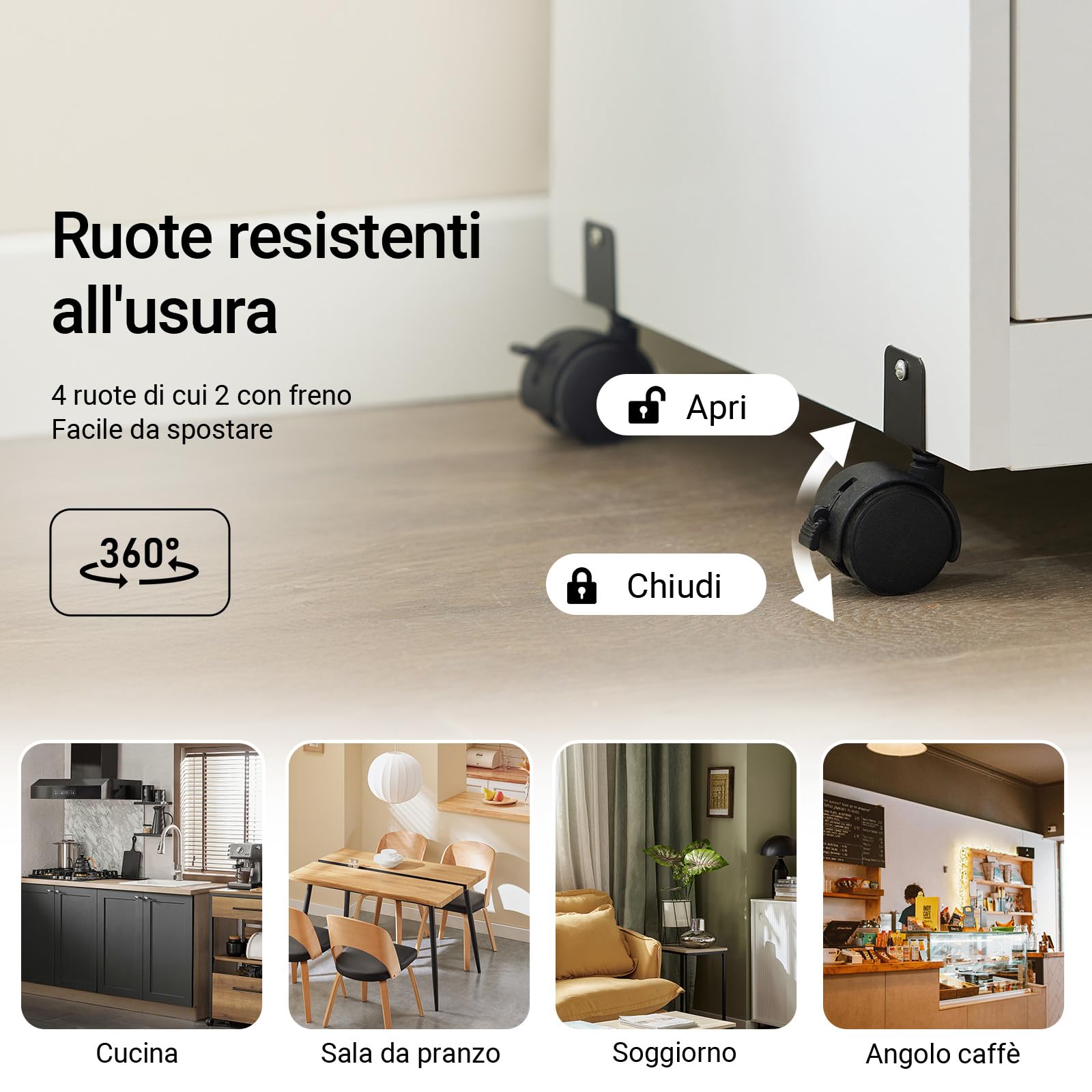 SoBuy mobile cucina salvaspazio con piano di lavoro, carrello con ruote con cassetto e anta, credenza bianca per microonde e dispensa, mobiletto per cucina 62x119x40 cm FSB12-W