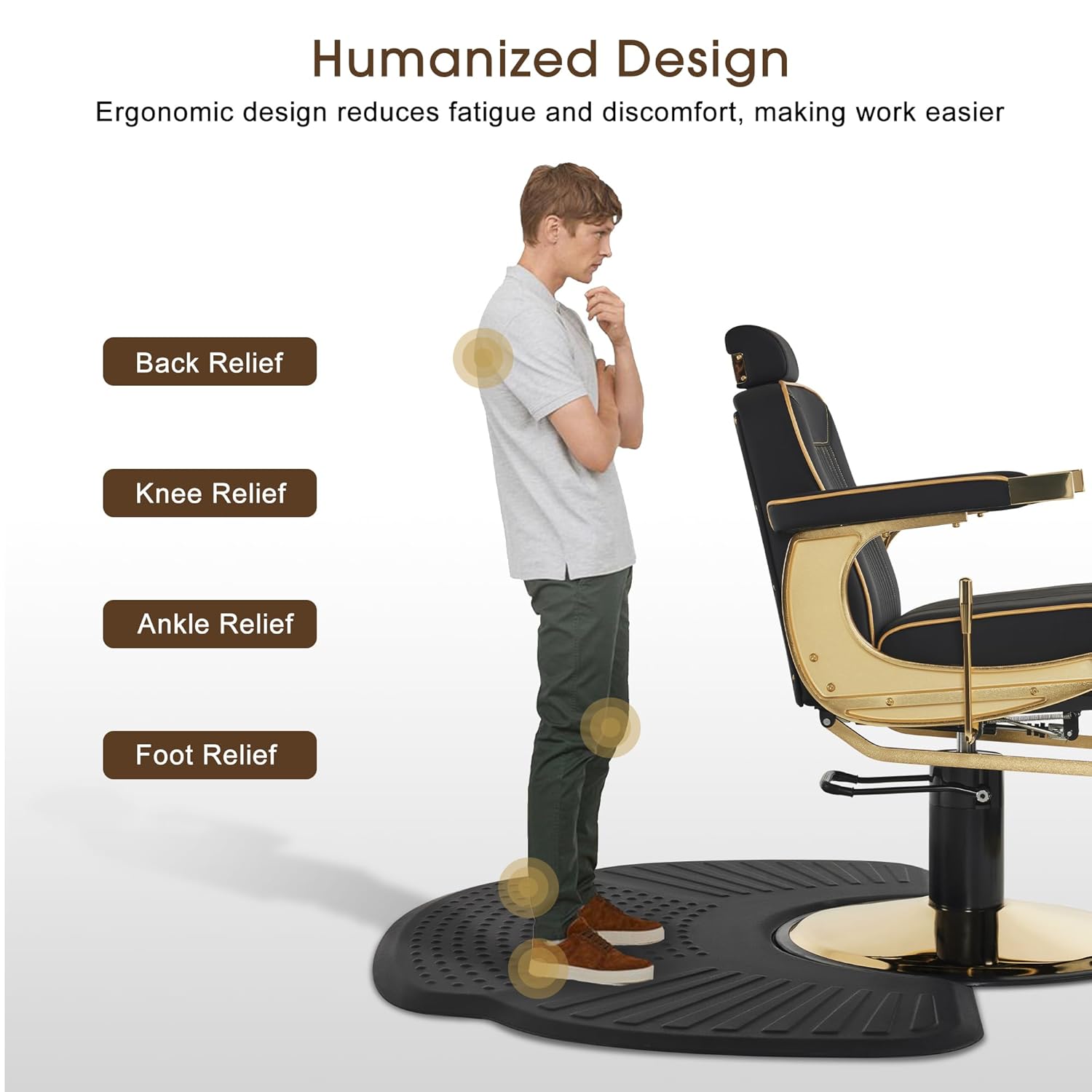 BarberPub 3.4'x5' Salon Mat for Hair Stylist, 1" Thick Anti Fatigue Barber Mat for Floor, Extra Large 0085 (Black)