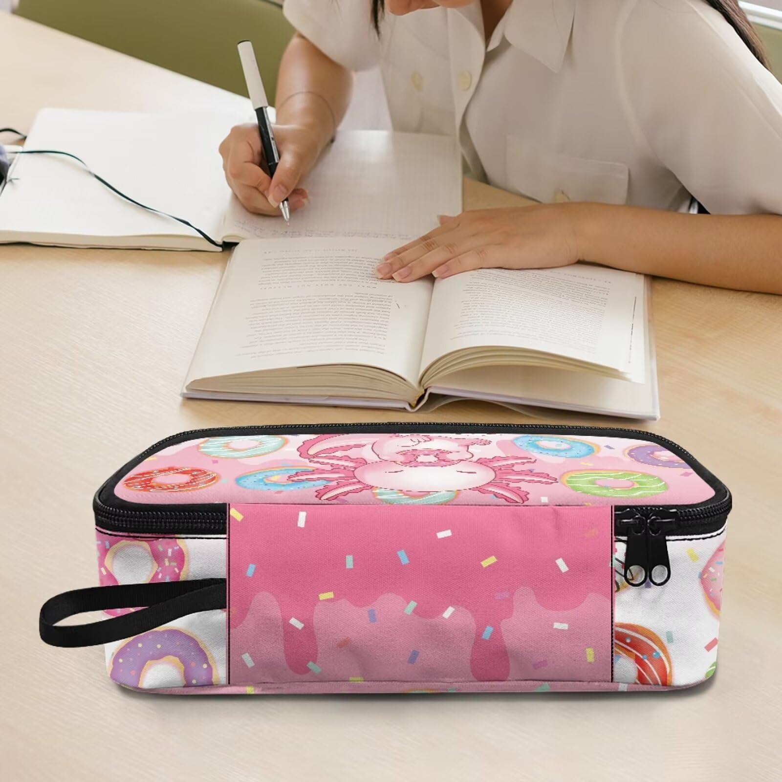 Renewold Axolotl Pencil Case with Compartments Multi-Slot Pencil Case Organizer Portable Office Pen Bag with Handle Suitable for Elementary Middle School High School - Image 4
