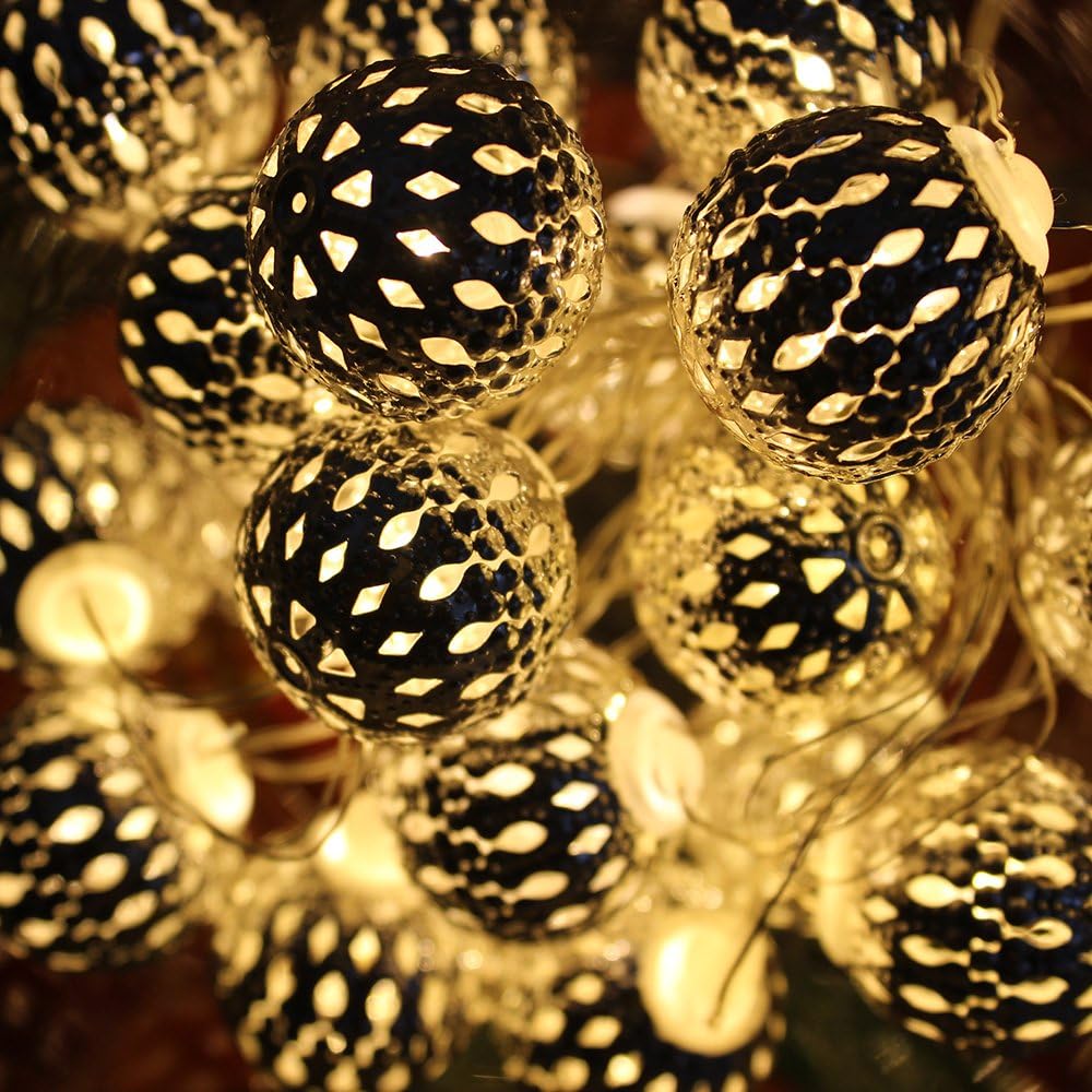 MooKiYi 2.2M Globe String Lights, Moroccan Ball String Lights Warm White,20 LED Fairy Orb Lantern String Lights for Outdoor Garden, Yard, Patio, Party, Home Decoration