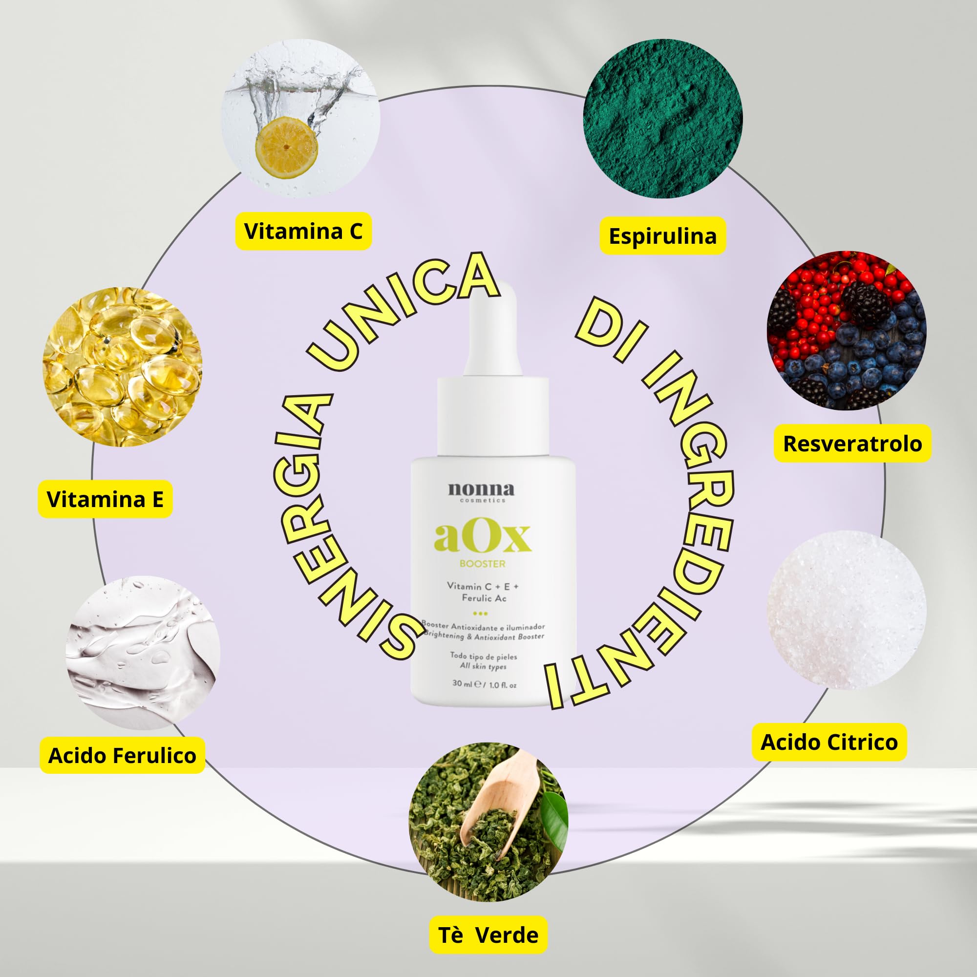 Siero Viso Vitamina C Antiossidante con Resveratrolo + Vitamina E e Acido Ferulico | Protezione Anti Radicali Liberi + Rinnova Tono e Luminosità | Unifica la Pelle + Combatte Macchie e Rughe | NONNA