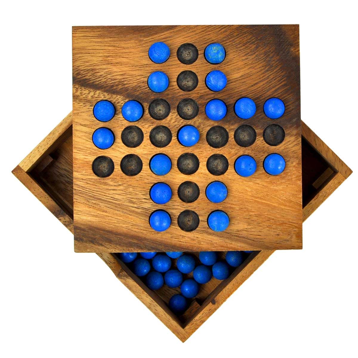LOGICA GIOCHI Art. Solitario/Dama Cinese - Rompicapo in Legno Strategico-Matematico - 2 Giochi Strategici in 1 - Scatola Richiudibile - Serie Euclide