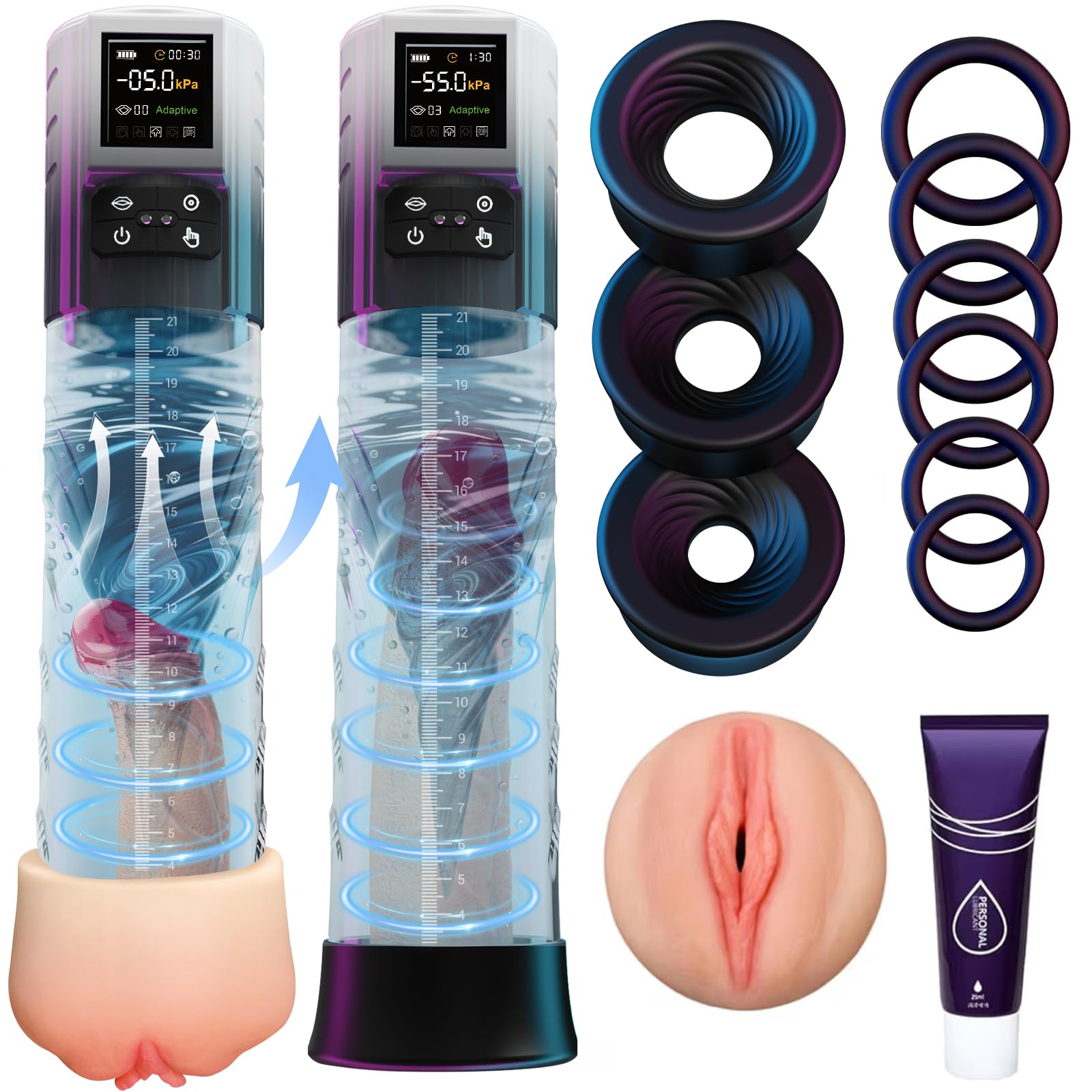 HIVEFUN Penispumpe Sex Spielzeug für die Männer, Penis Pumpe Sexspielzeug Masturbieren für Männer Vakuumpumpe mit Adaptive Modus 6 Saugstufen, Elektrische Penisvergrößerung Taschenmuschi Masturbator