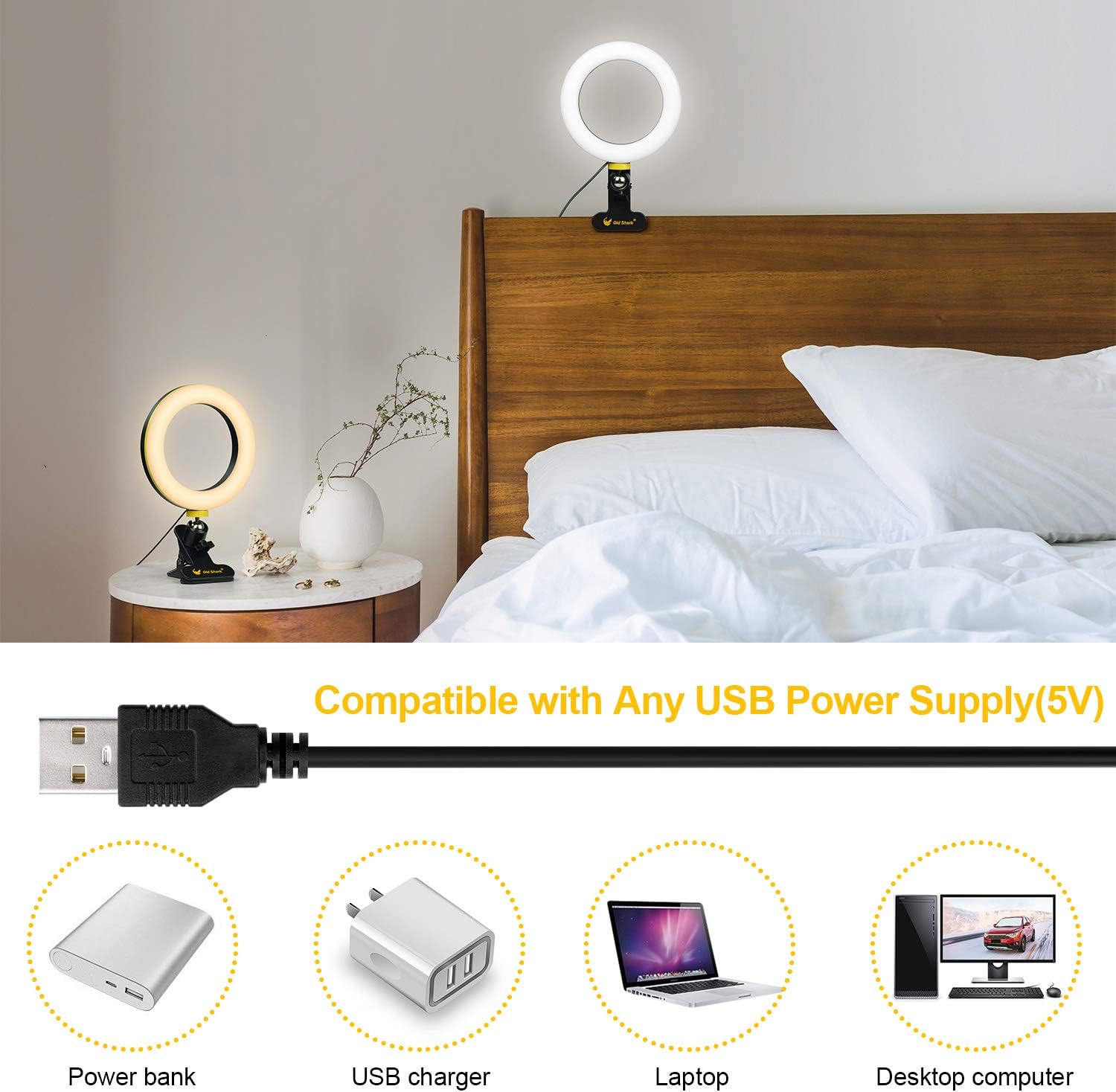 6.3” Ring Light, Oldshark Desk Selfie Ring Light with Clamp Mount and Tripod Stand Phone Holder for Laptop Computer, for YouTube Video, Makeup, Selfie, Photography, Live Streaming, Tiktok