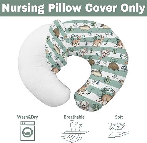 Miniatura 7 de Fundas de almohada de lactancia de animales australianos con hojas tropicales para niños y niñas, Koala rayas verdes, funda de almohada para
