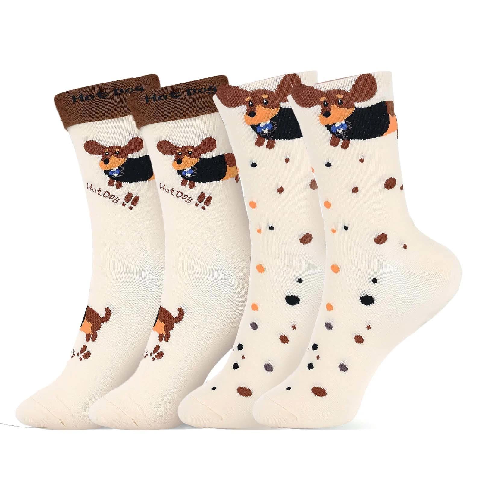 Jootuepo Unisex Beige Funny Sausage Dog Sock Dachshund Gifts For Dog Lovers Walker Gifts, Funny Novelty Cute Design Pattern Socks, Christmas Birthday Gift For Dogs Lovers
