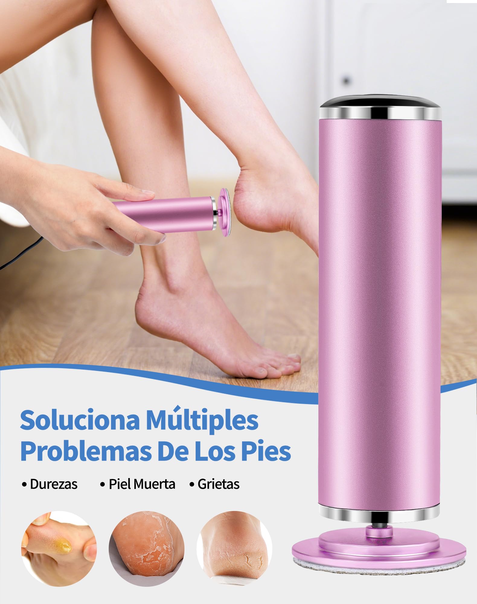 Lima Eléctrica para Pies con 60 Discos de Lija, Quita Durezas y Elimina Callos, Pedicura Profesional para Pies Suaves y Talones Agrietados, Máquina para el Cuidado de Pies en Casa (Rosa)