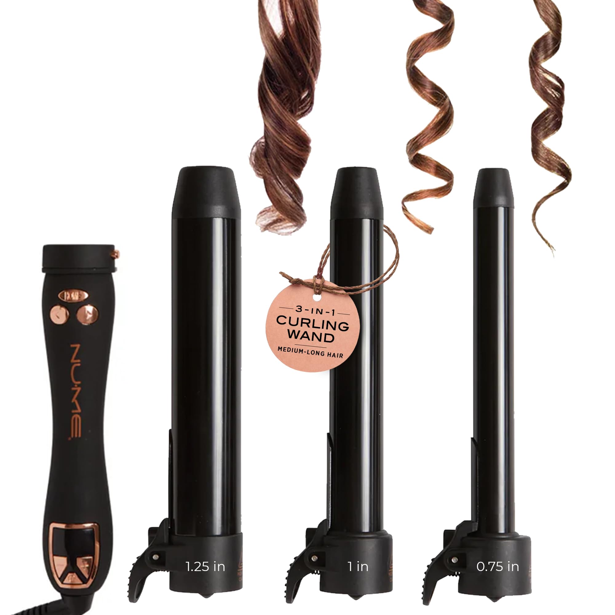 NuMe Automatic Curling Iron 3 In 1 Curling Wand Set For Beach Waves Hair Curler With 3 Interchangeable