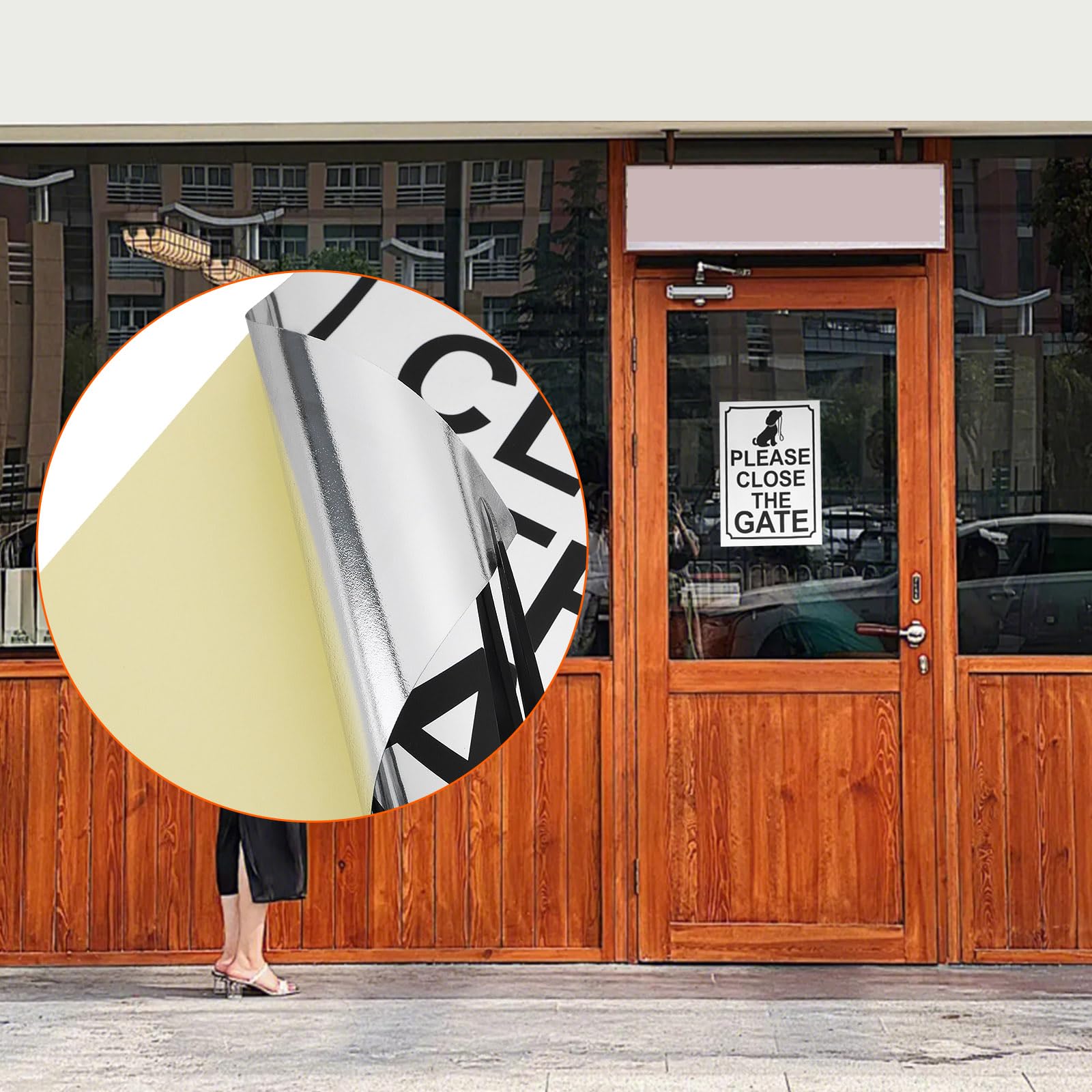 ECSiNG 5Pcs Warning Safety Door Safety Sign Please Close The Gate with Self-Aadhesive for Lawn Garden Courtyard Cafe Pet Shop 20x15cm Silver Metal - Image 2