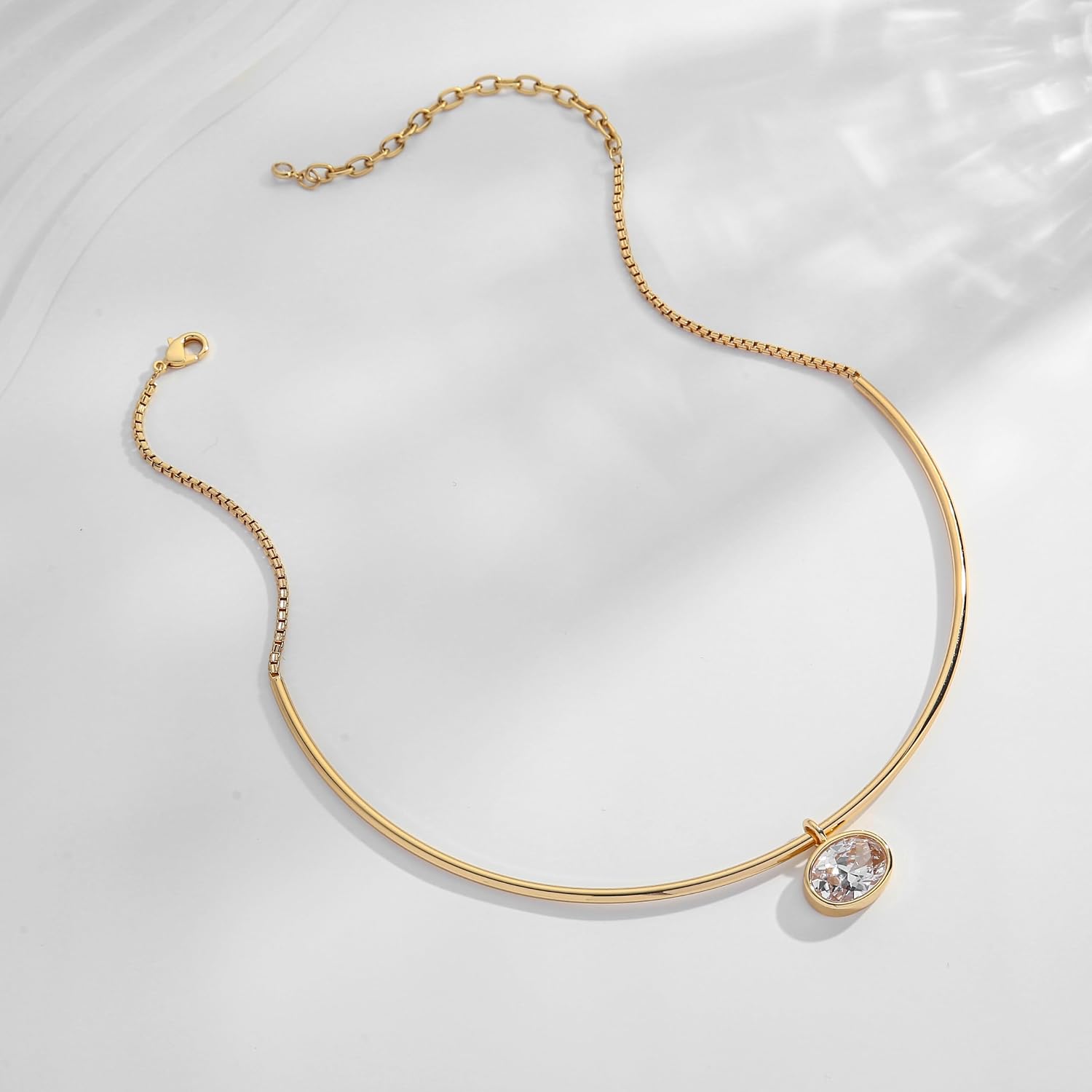 LILIE&WHITE Gold Plated Marquise Cut Oval Marquise Teardrop Cubic Zirconia Square Crystal Pendant Choker Necklace for Women