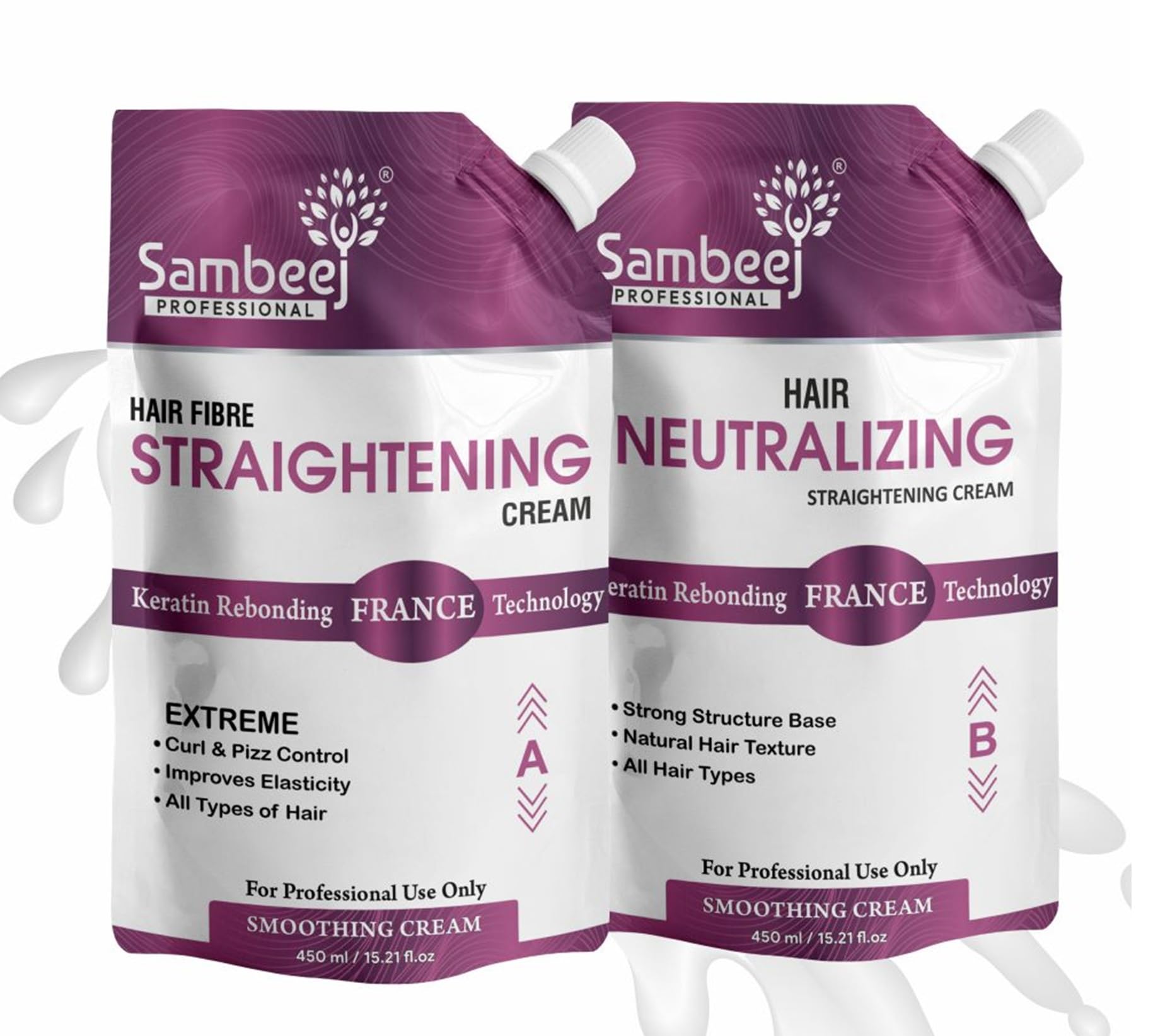 Hair Fibre Straightening Cream & Hair Neutralizer Cream 900ml - Infused with Keratin Rebonding France Technology, Long-lasting Straightening, Curl & Pizz Control Natural Hair Texture