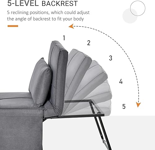 Miniatura 4 de HOMCOM Sofá cama individual plegable multifunción 4 en 1 con reposapiés retráctil cama convertible con respaldo ajustable para sala de estar y