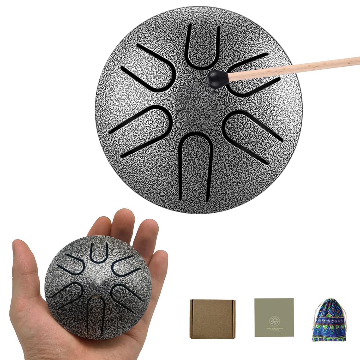 Norhogo 3 Inch 6 Note steel tongue drum with Drumstick, Music Book, handpan, rain drum