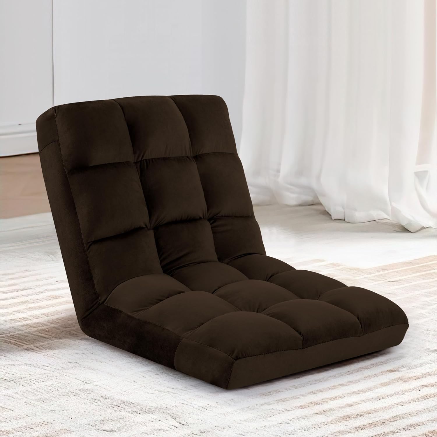 Floor Chair, 24 inches Wide Oversized Velvet Armless Lay Flat Floor seat Padded Meditation Chair with 6 Adjustable Position Ergonomic Comfortable Convenient(LRSF-015-BROWN) Lrsf-015-brown Modern