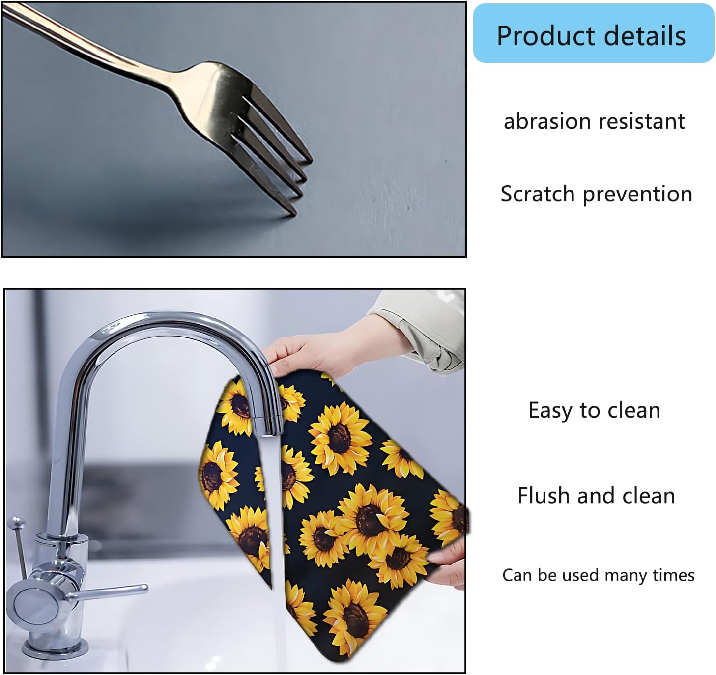 Dish Drying Mat Foldable Fall Kitchen Drying Mat Absorbent Sink Mat Multi-Purpose Coffee Pad Easy To Clean,Kitchen Gadgets,sunflower decor(sunflower) (17inches*30inches)