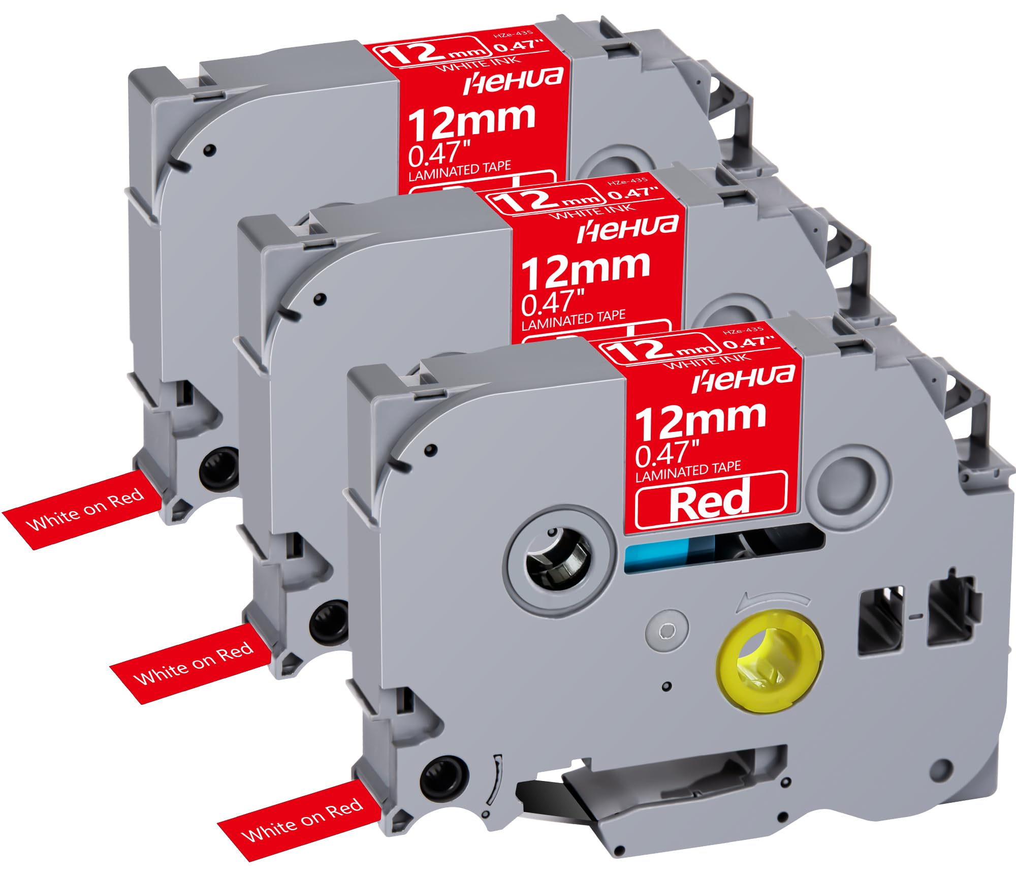 Hehua Tze Tz Tape 12mm 0.47 Laminated Red Compatible for Brother P-Touch TZe-435 TZe435 TZ-435 TZ435 Tape for Ptouch PT D210 D200 D220 D610, 1/2'' x