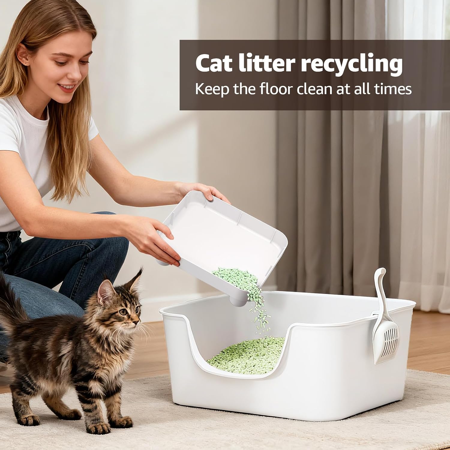 Cat Litter Box Step Ramp,Cat Litter Catcher Mat with ABS Material Base,Filter Function,Pedal Stool for Self-Cleaning Litter Box,Anti-Tracking & Non-Slip,Ideal for Kitten & Elderly Cats,White