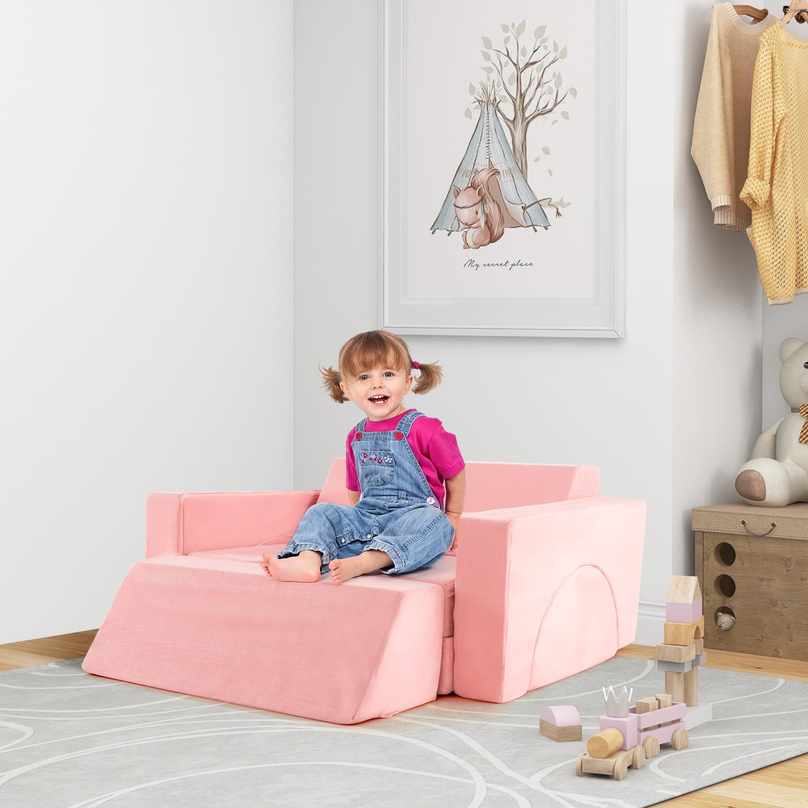 TIPICHOU Canapé de jeux pour enfants - Canapé 2 places convertible en canapé-lit, aire de jeux, fauteuil, matelas de sol pour enfants (bleu-vert, 2 places