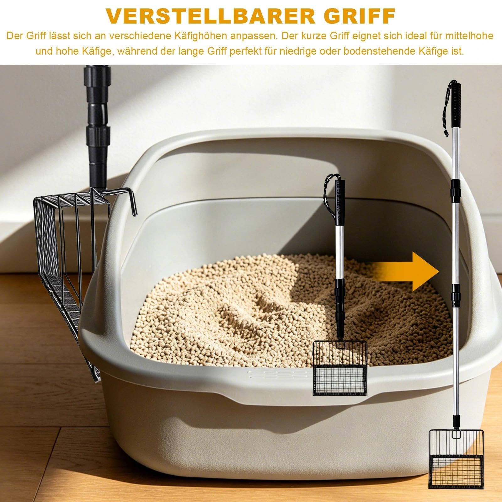Hühnerstall Zubehör, 3 in 1 Einstellbare Siebschaufel, Hühnerkotschaufel, Katzenklo Schaufel zur Trennung von Kot, Futterresten und Sand Zubehör für die Einstreuschaufel im Hühnerstall
