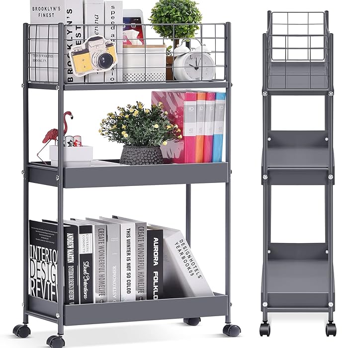 Buy KINGRACK Slim Storage Cart,3Tier Metal Utility Rolling Cart with Wheels,Slide Out Storage