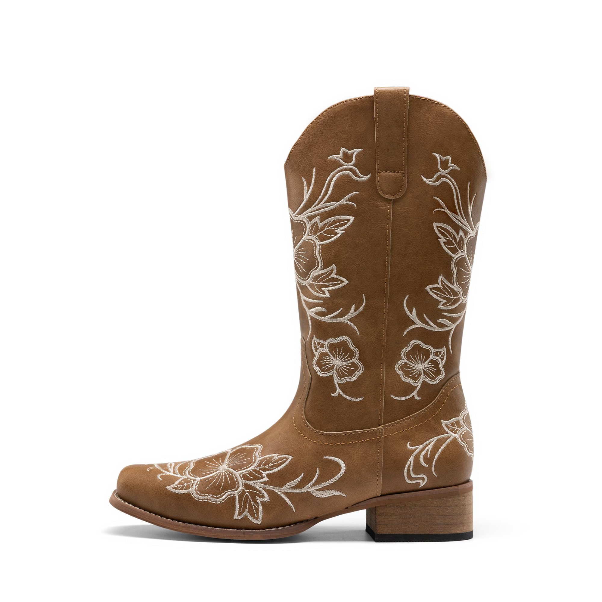 DREAM PAIRS Stivali da cowboy da donna con punta quadrata ricamata, tacco basso grosso, stile western, per festival di musica country, feste a tema e concerti